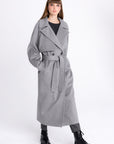 GREY DOUBLE-BREASTED COAT WITH BELT