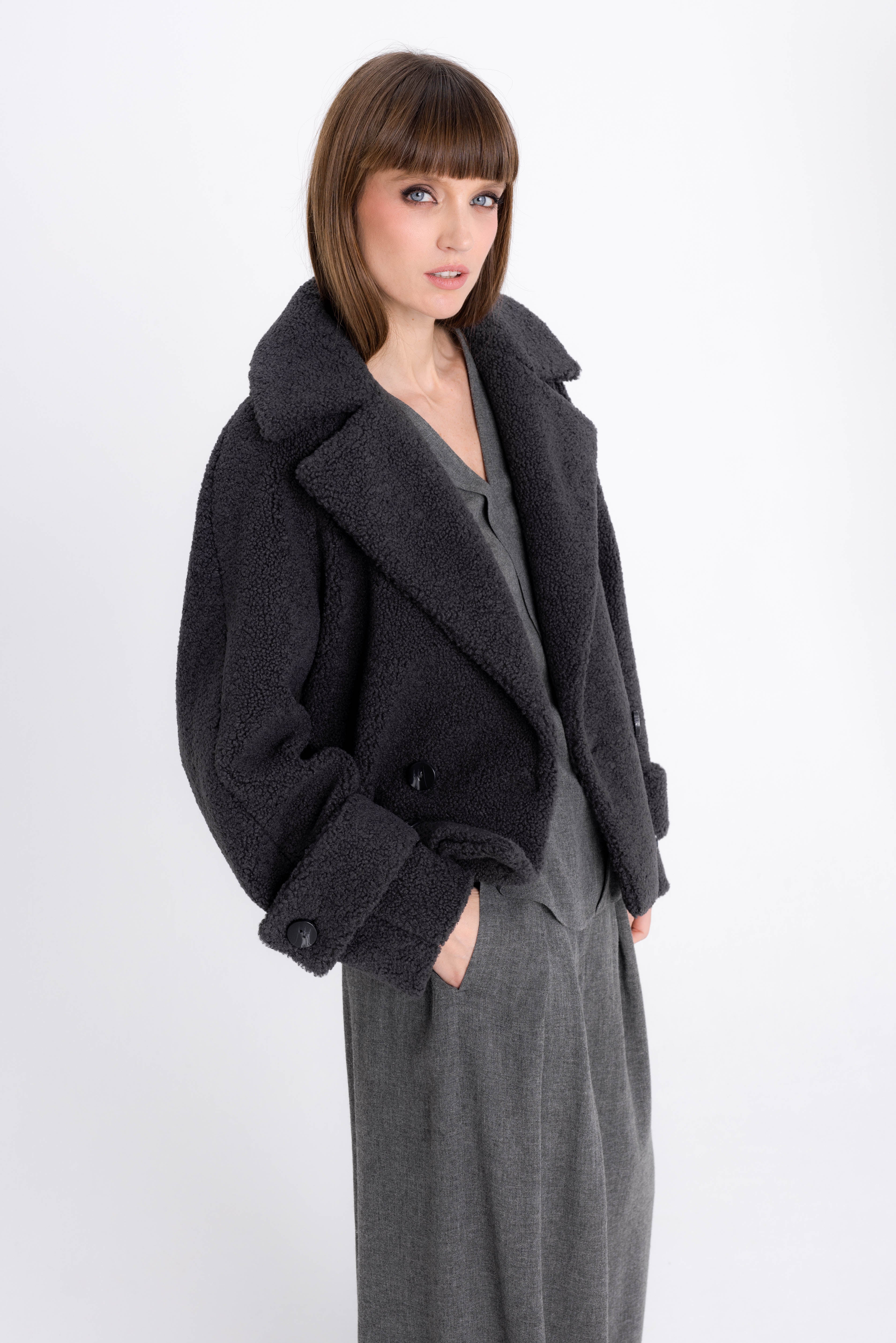 FAUX FUR ANTHRACITE COAT