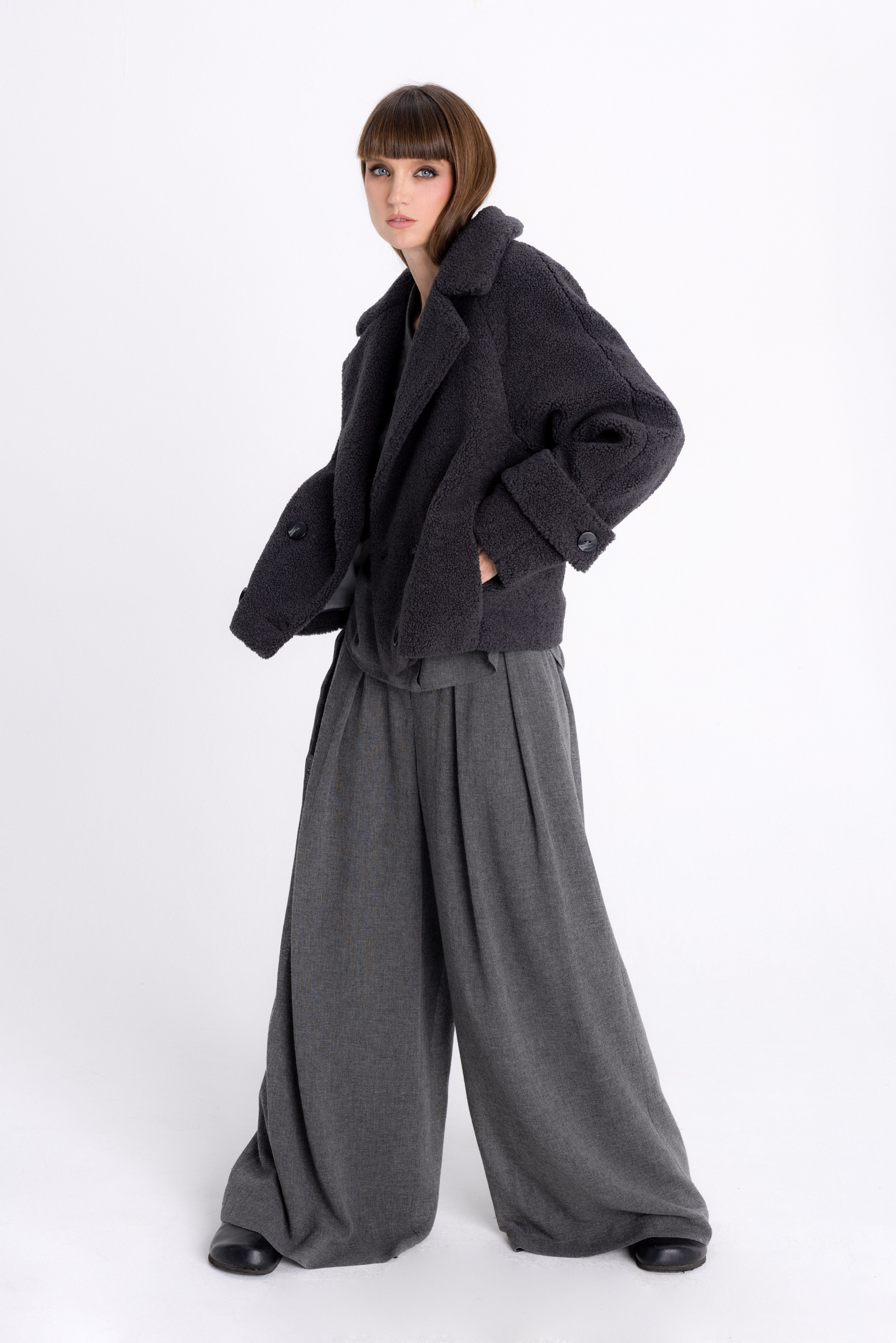 FAUX FUR ANTHRACITE COAT