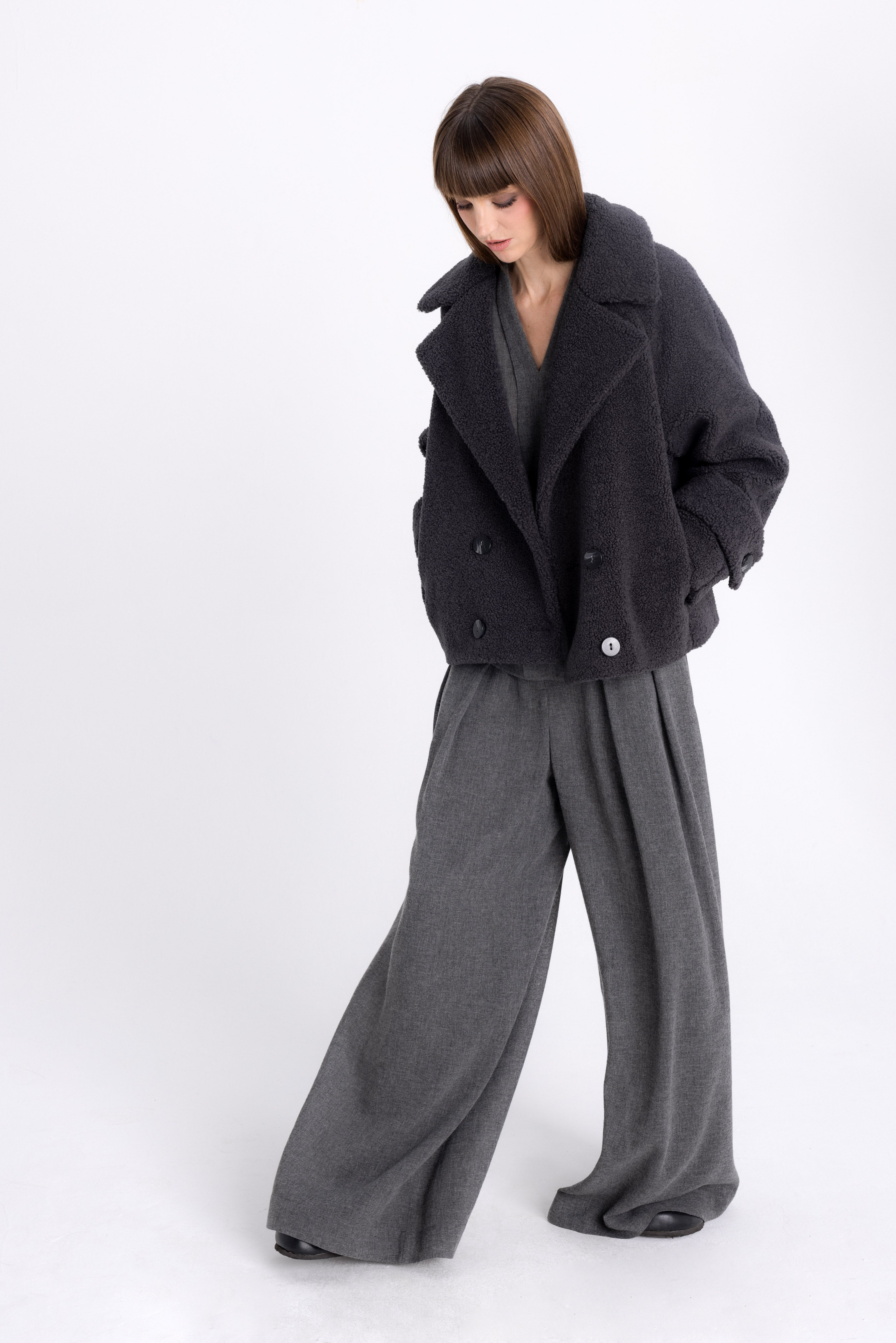 FAUX FUR ANTHRACITE COAT