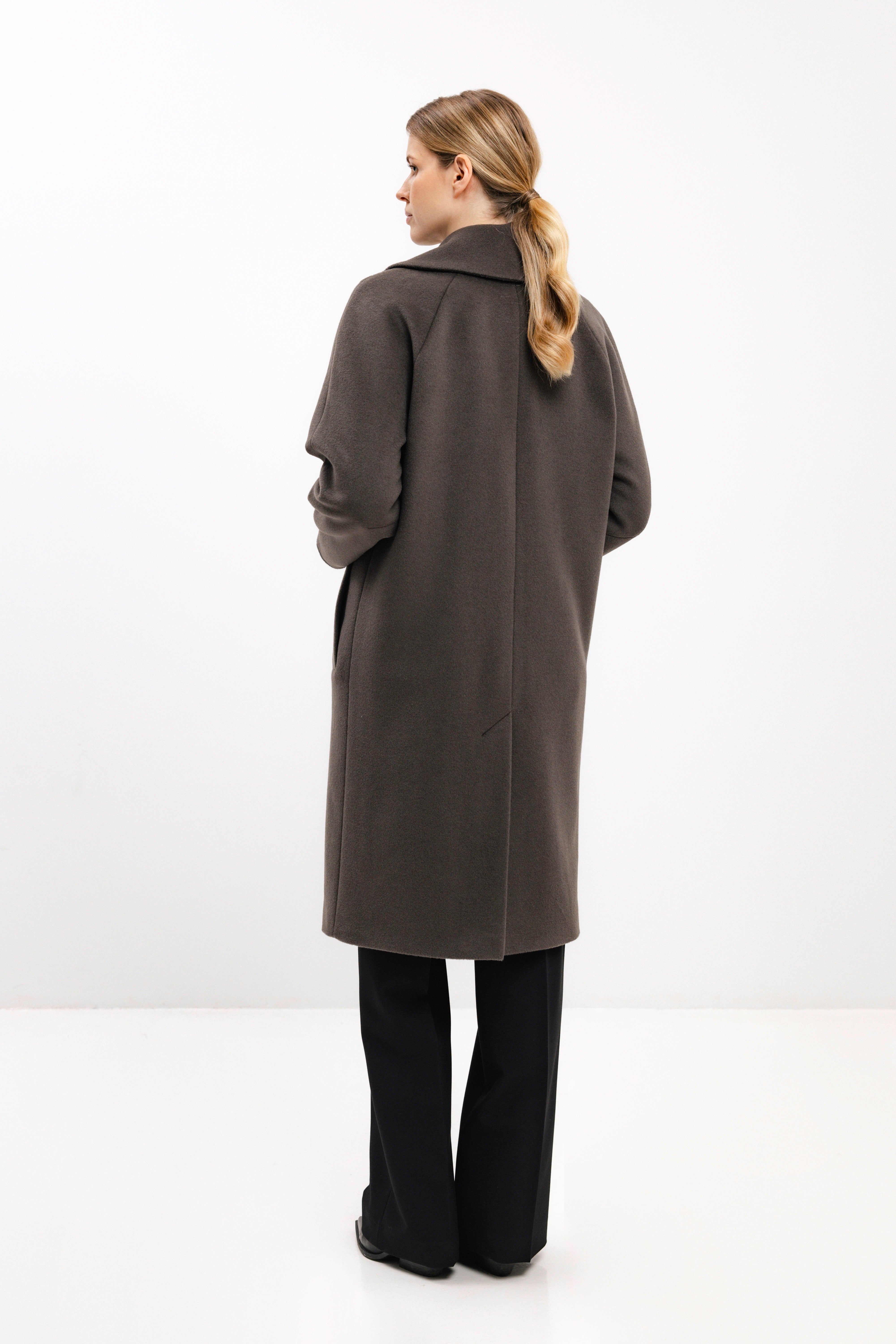 STRAIGHT GREENISH BROWN COAT WITH ANGORA