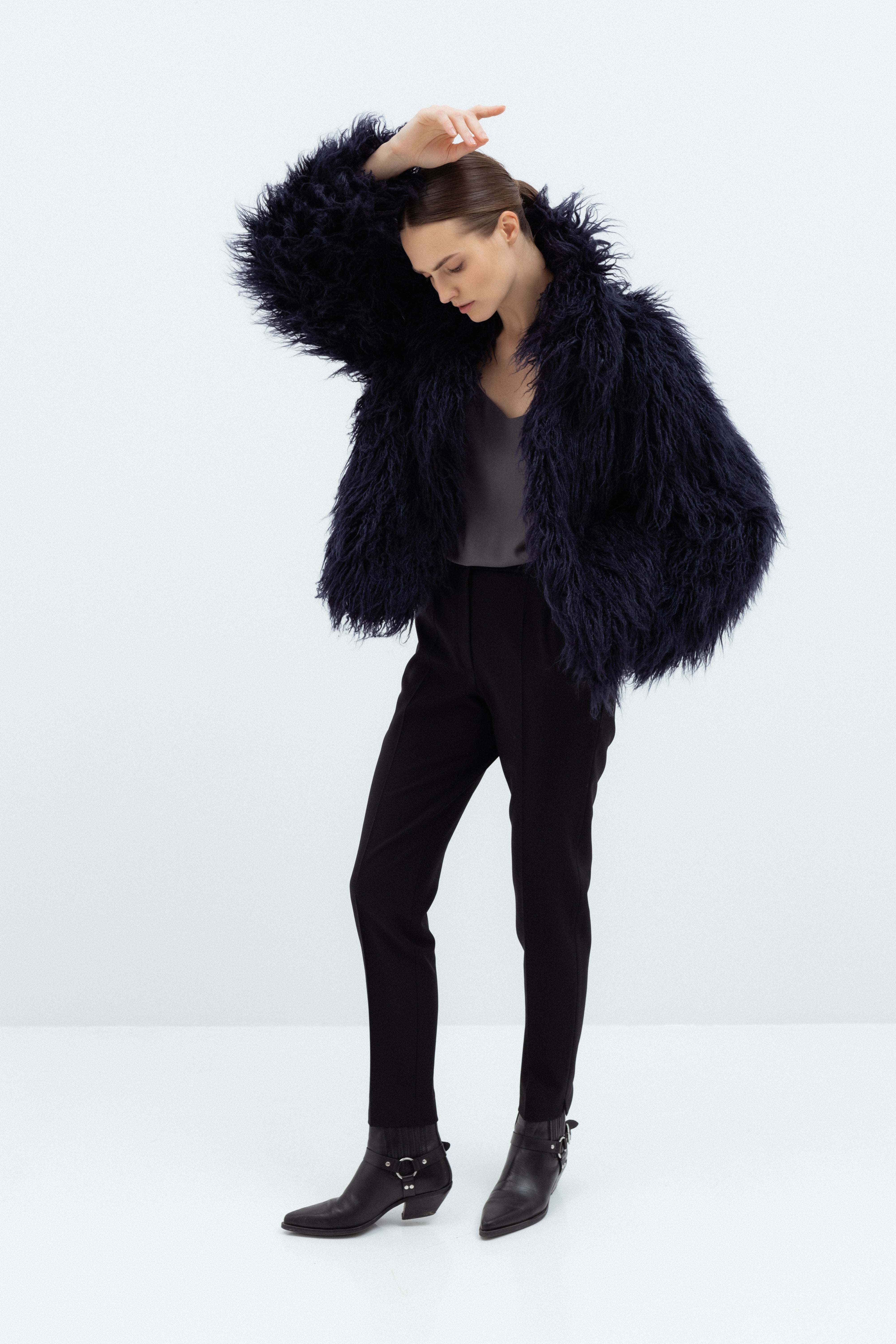 FAUX FUR NAVY COAT