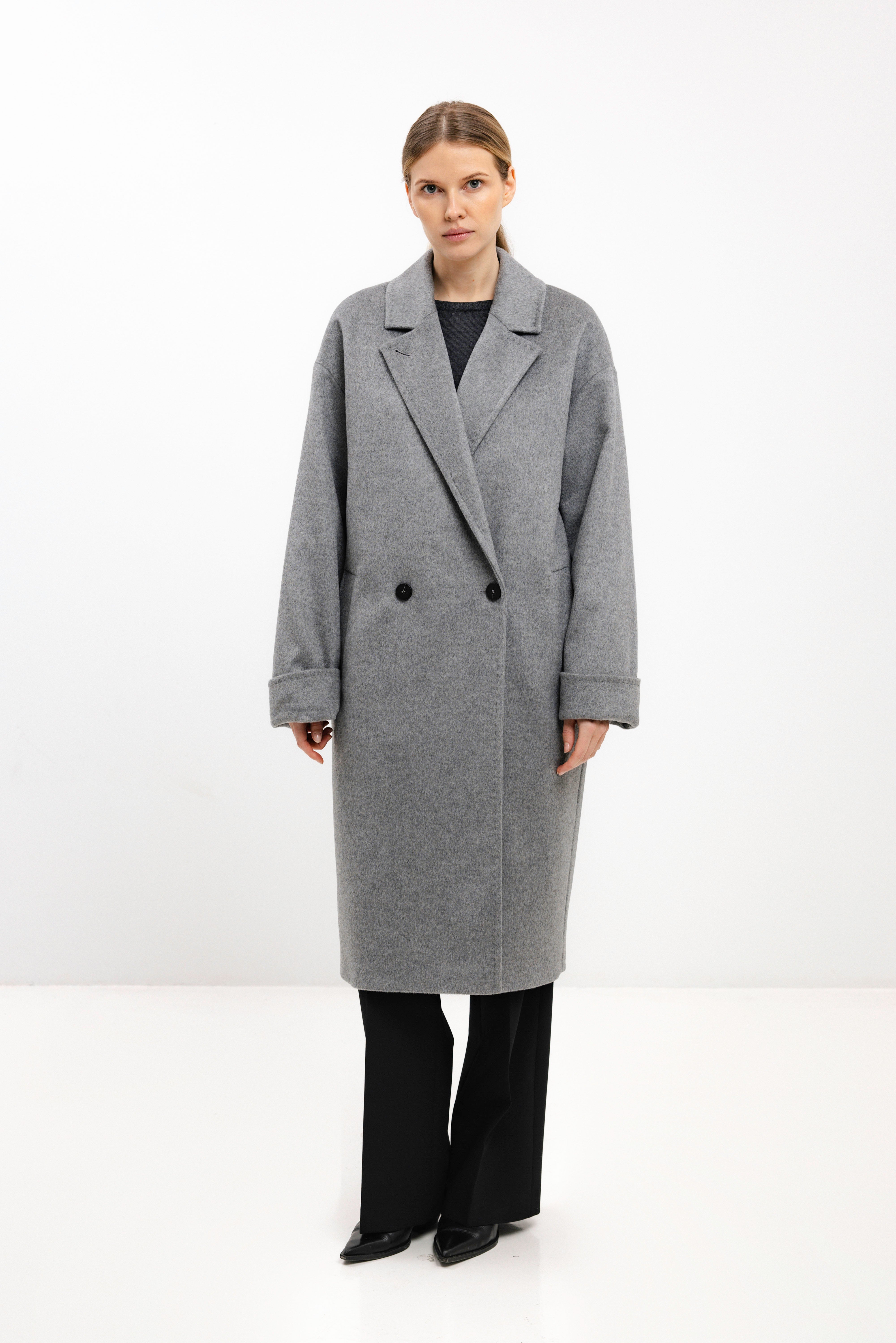 OVERSIZED DOUBLE-BREASTED WOOL COAT IN GREY