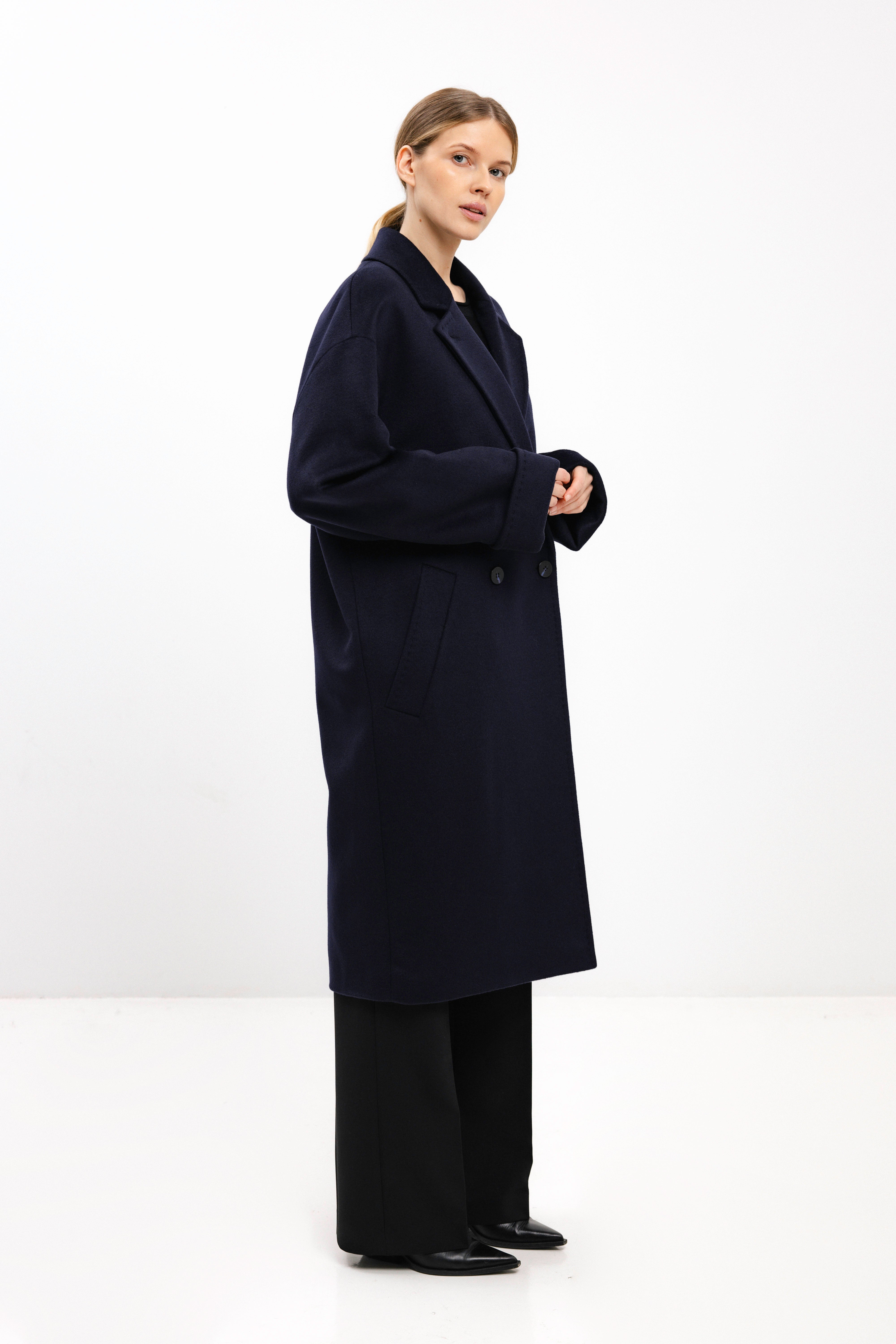 OVERSIZED DOUBLE-BREASTED WOOL COAT IN NAVY