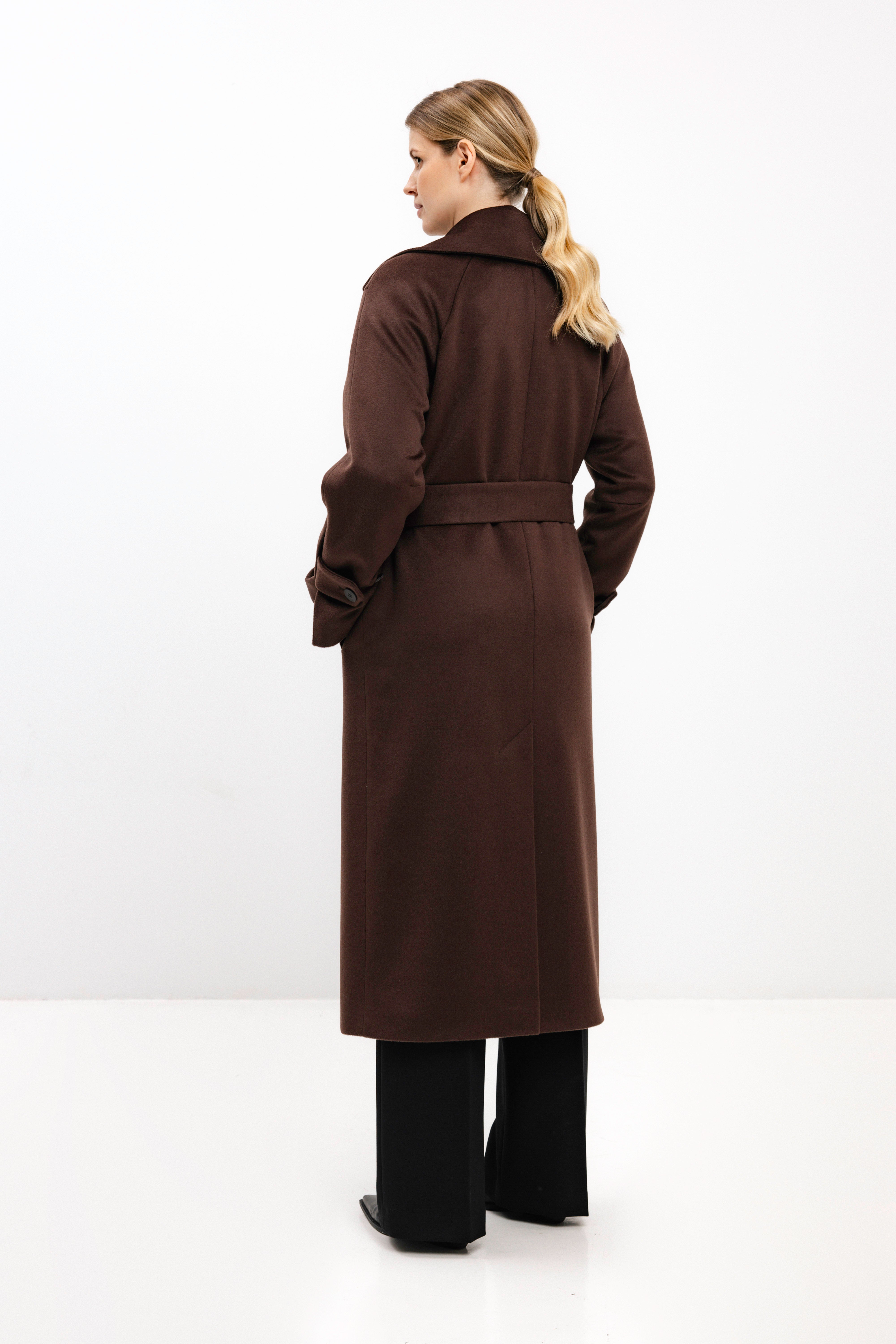 DOUBLE-BREASTED WOOL COAT IN CHOCOLATE BROWN