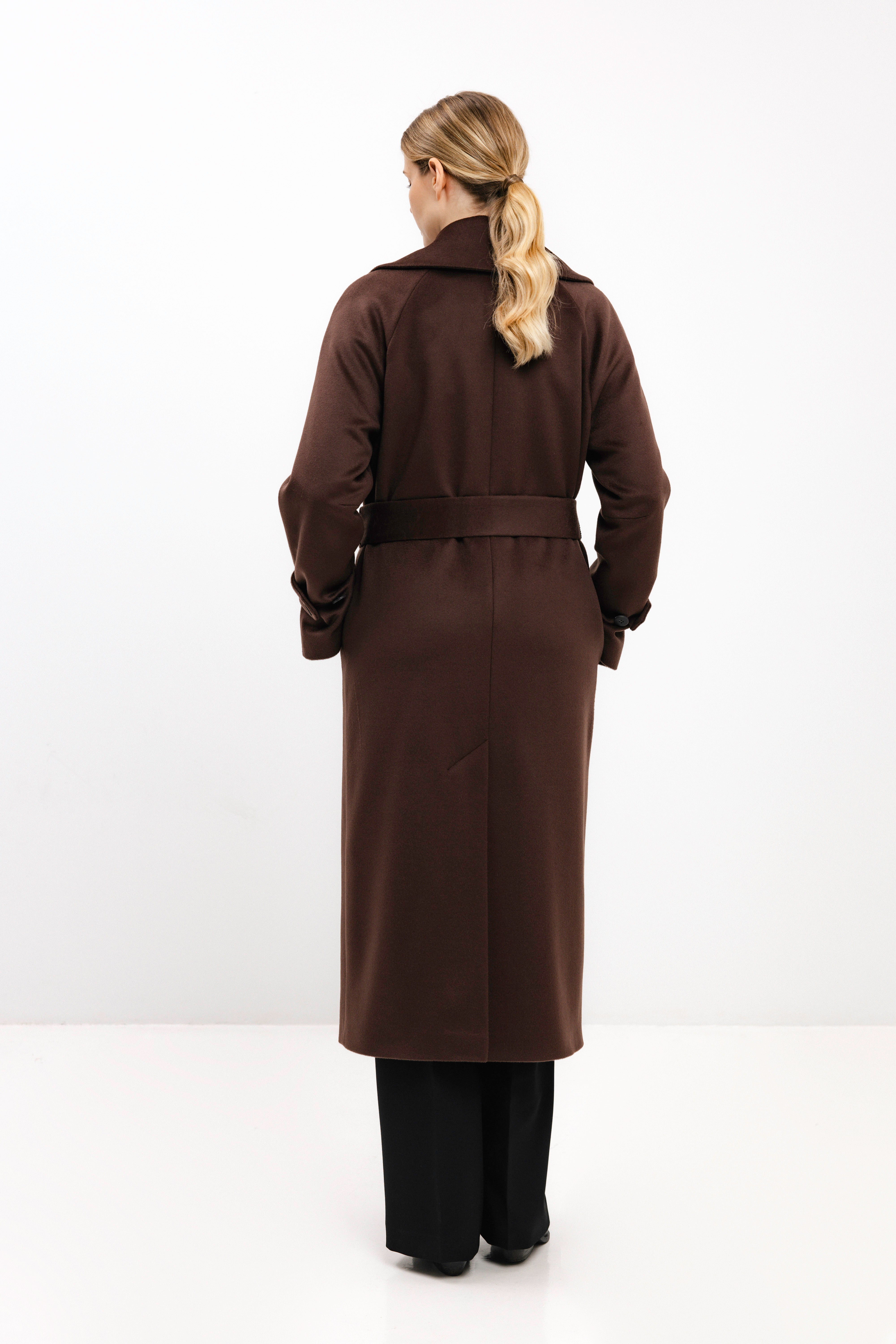 DOUBLE-BREASTED WOOL COAT IN CHOCOLATE BROWN