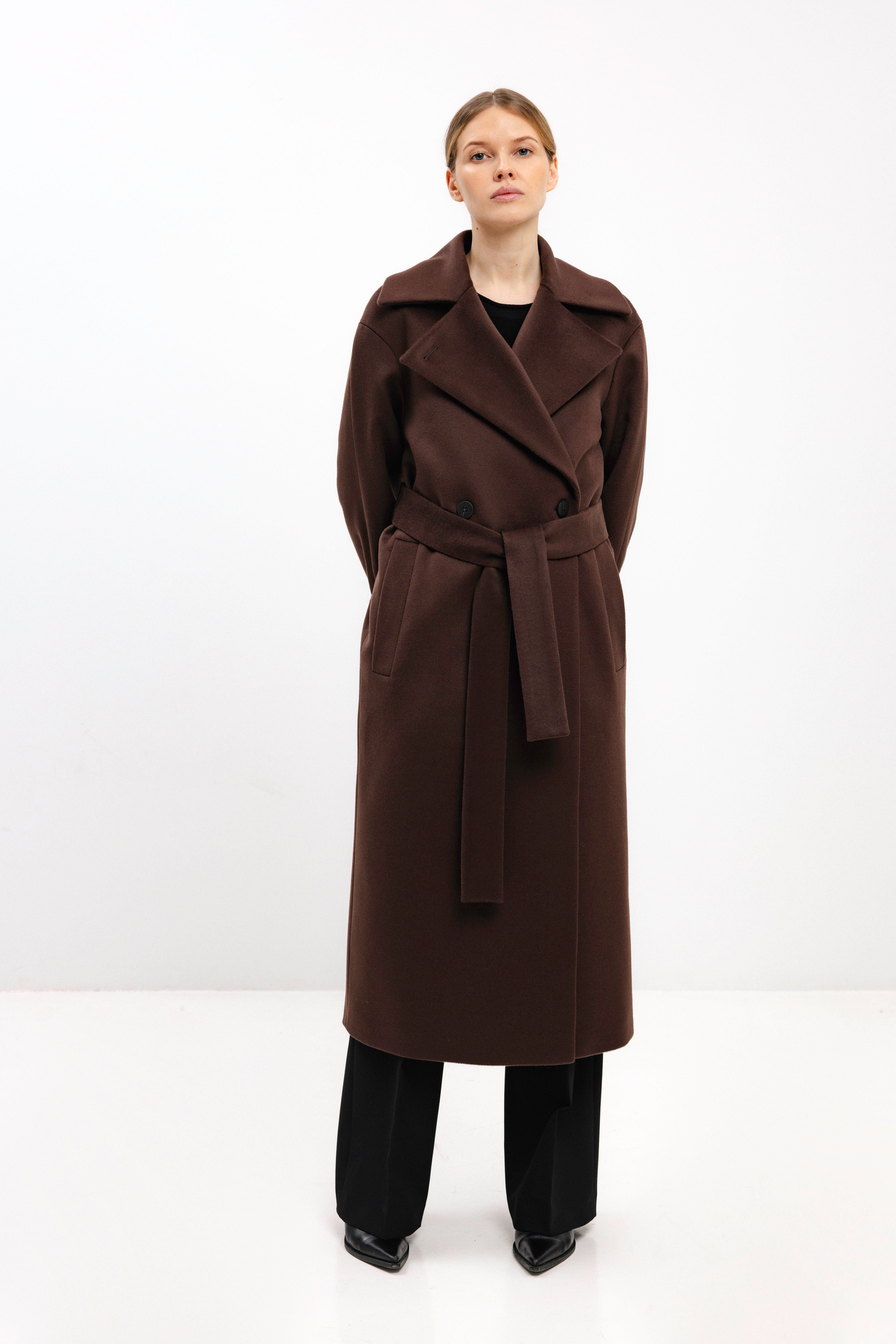 DOUBLE-BREASTED WOOL COAT IN CHOCOLATE BROWN