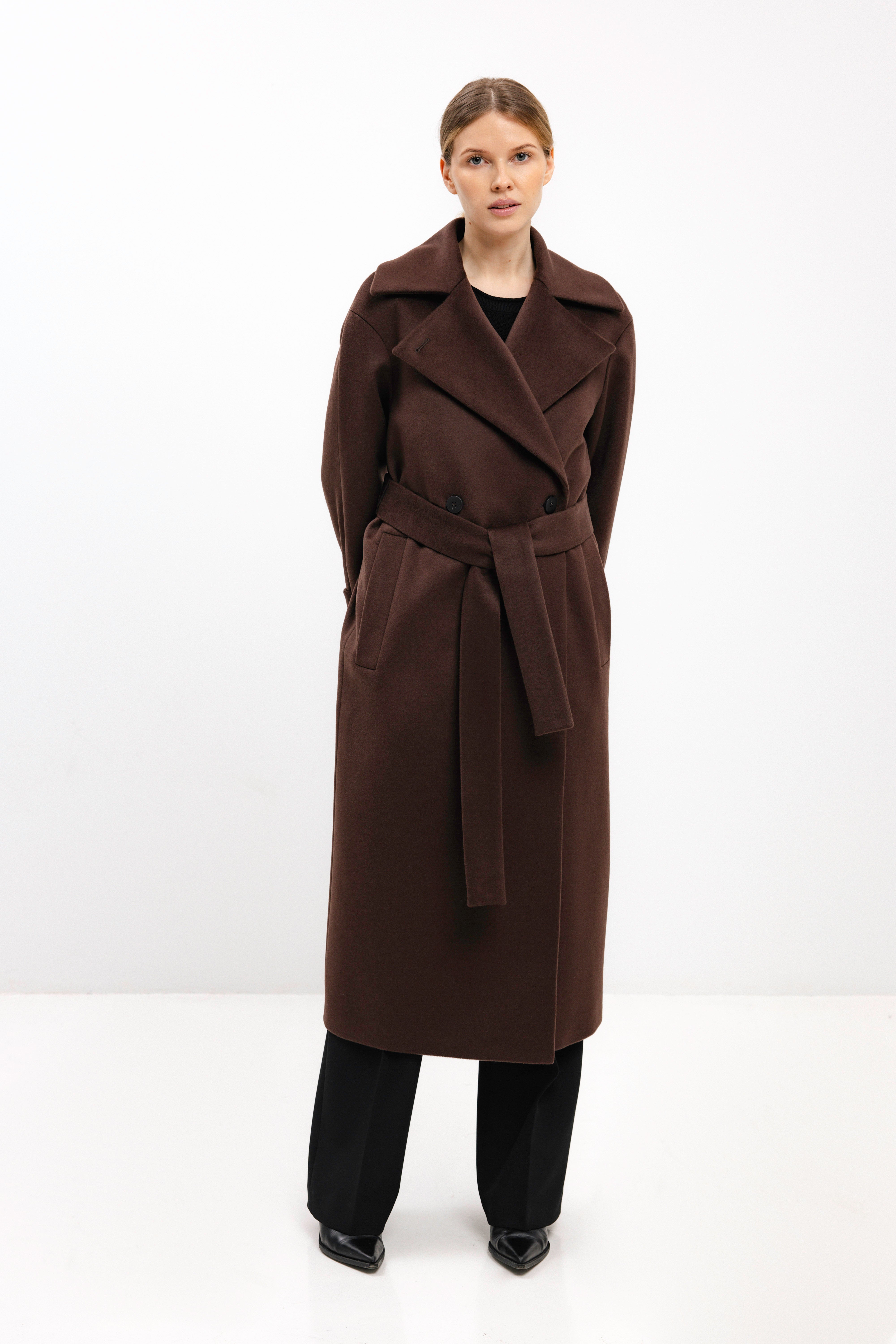 DOUBLE-BREASTED WOOL COAT IN CHOCOLATE BROWN