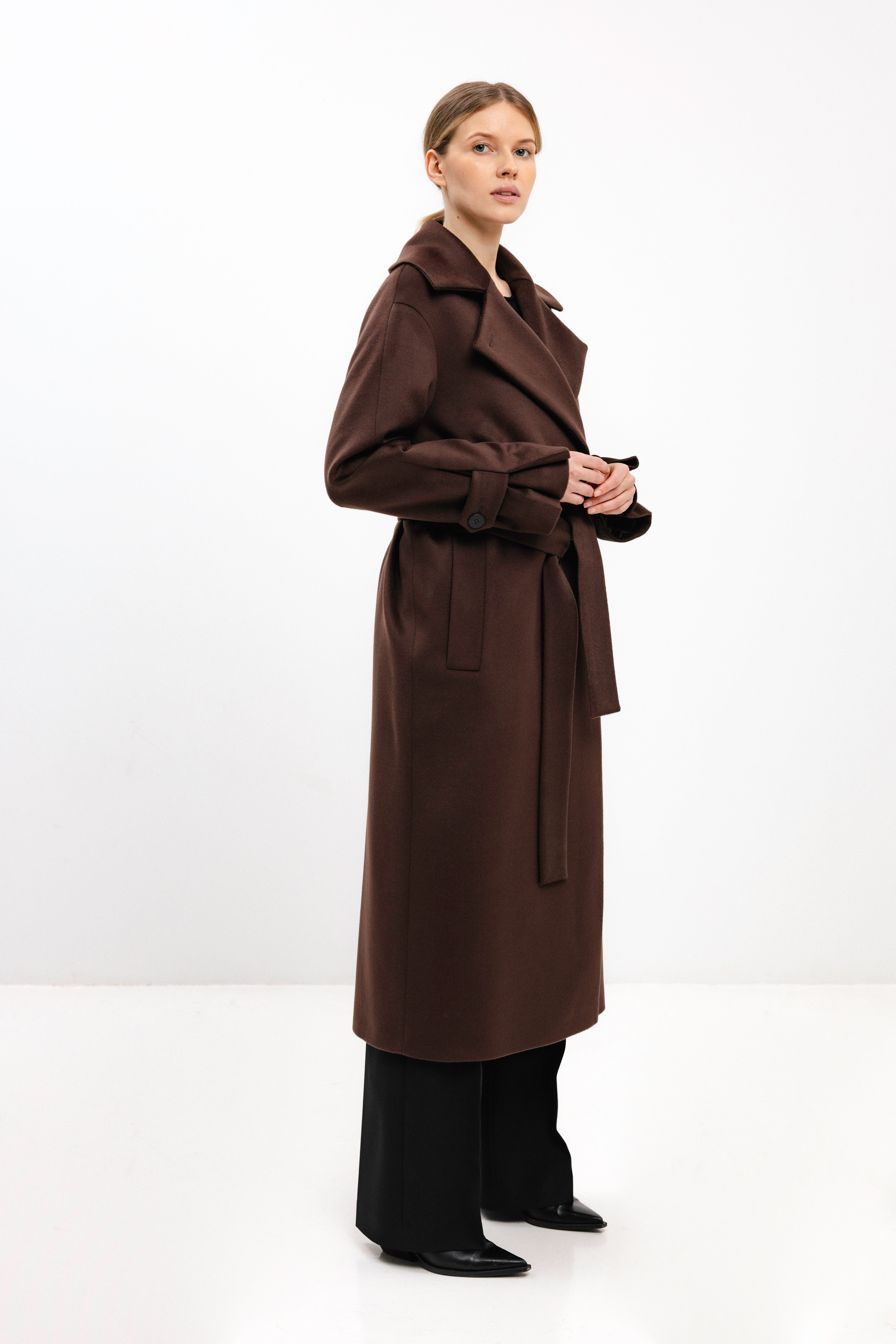 DOUBLE-BREASTED WOOL COAT IN CHOCOLATE BROWN