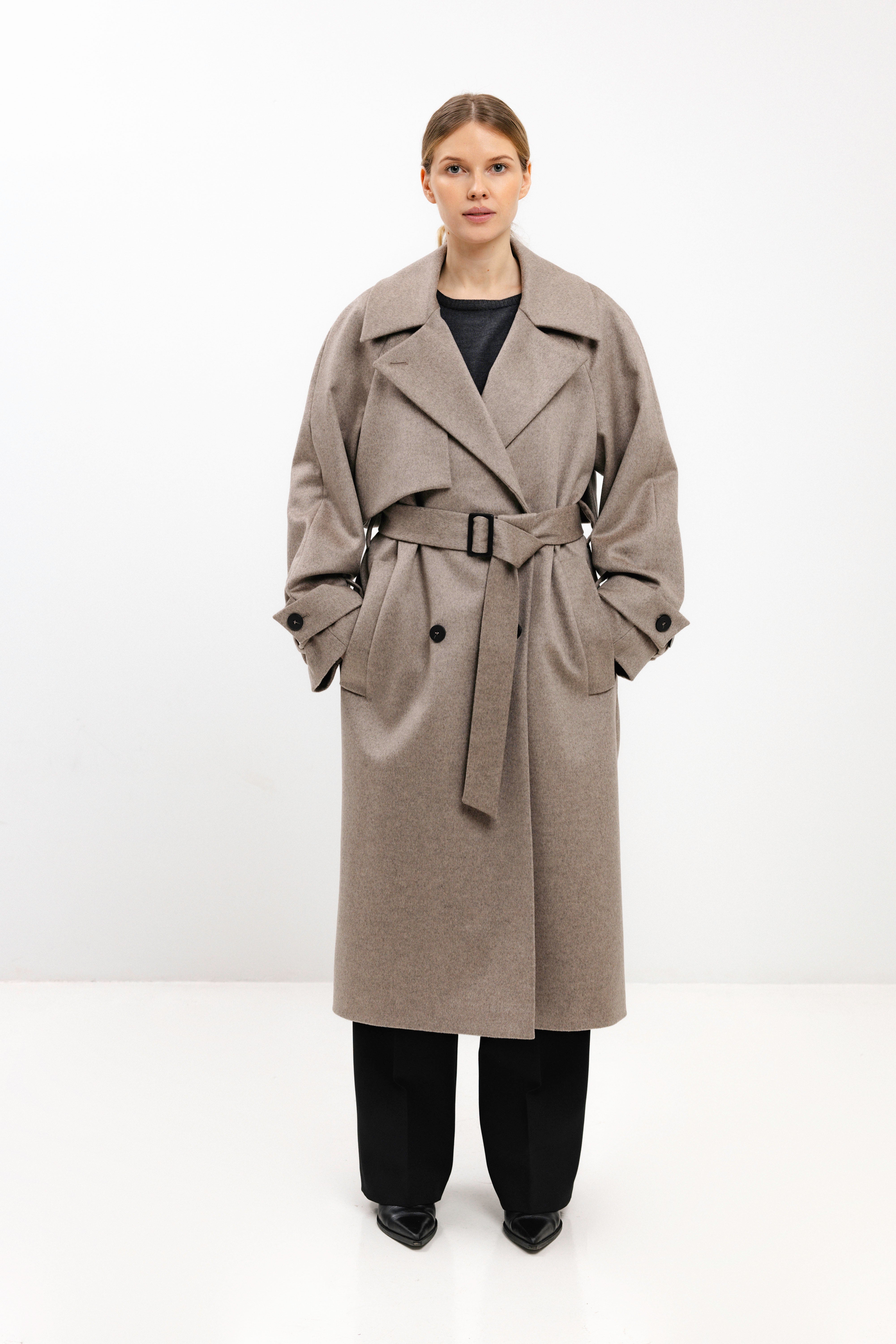 CAPPUCCINO WOOL COAT WITH BELT