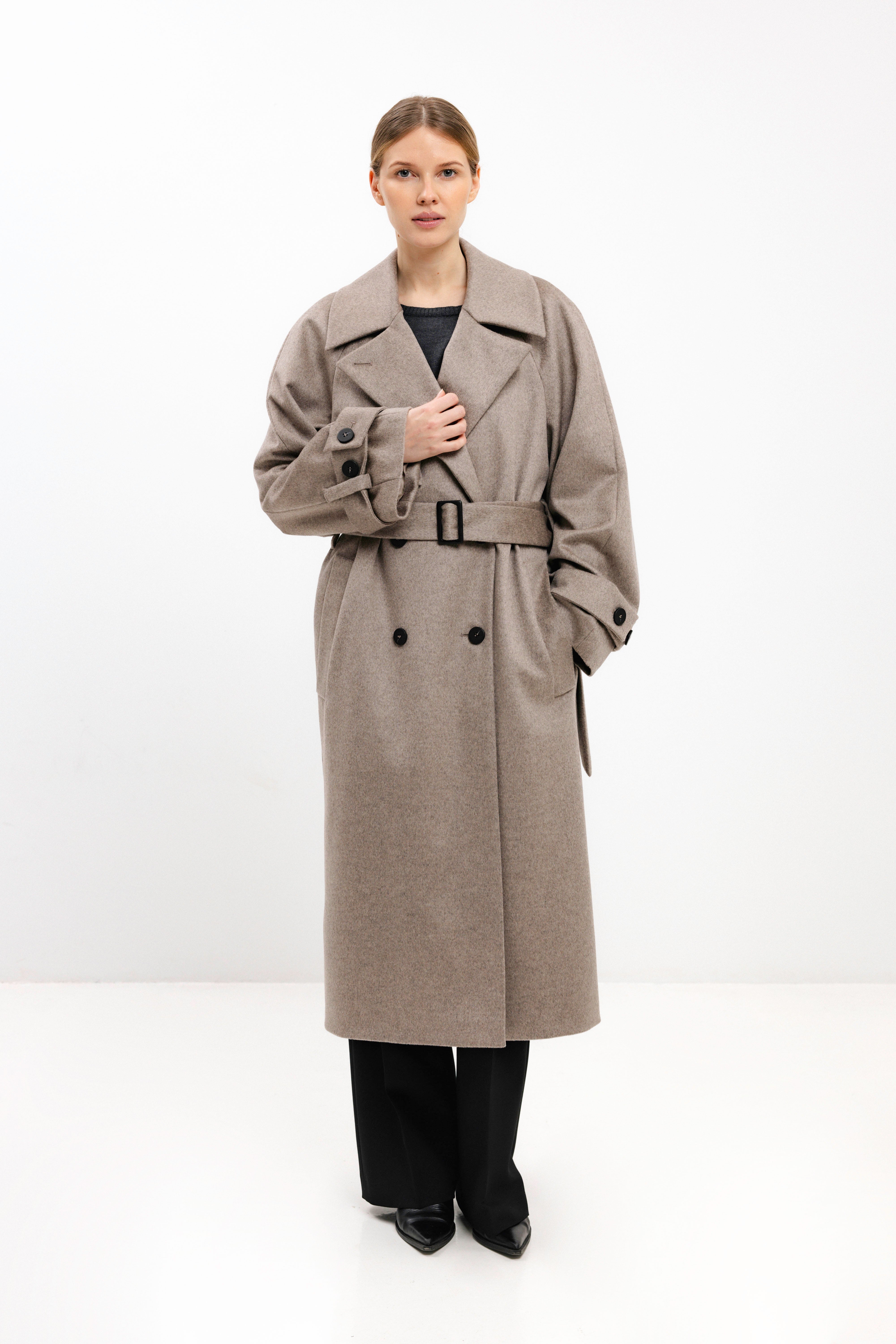 CAPPUCCINO WOOL COAT WITH BELT
