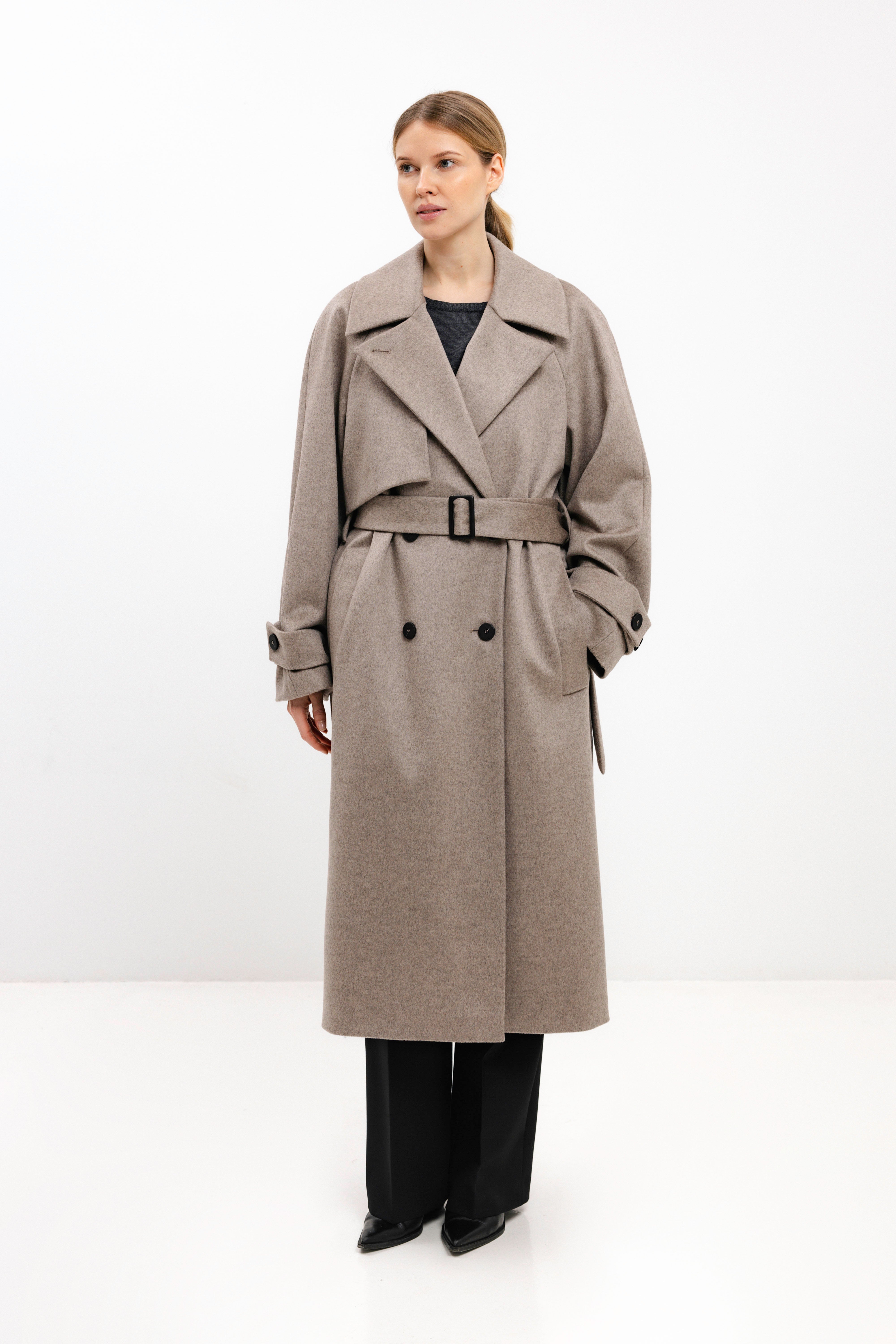 CAPPUCCINO WOOL COAT WITH BELT