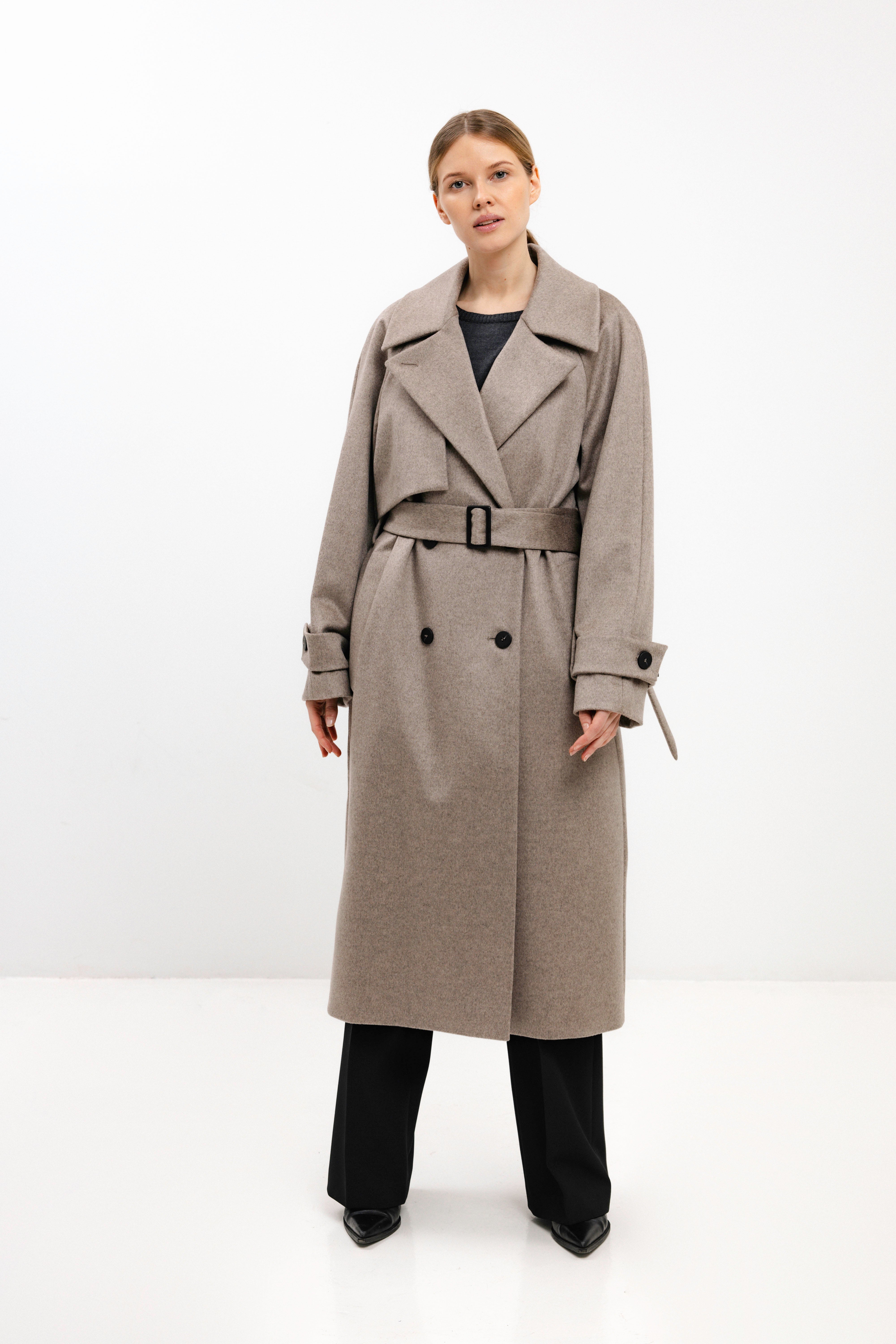 CAPPUCCINO WOOL COAT WITH BELT