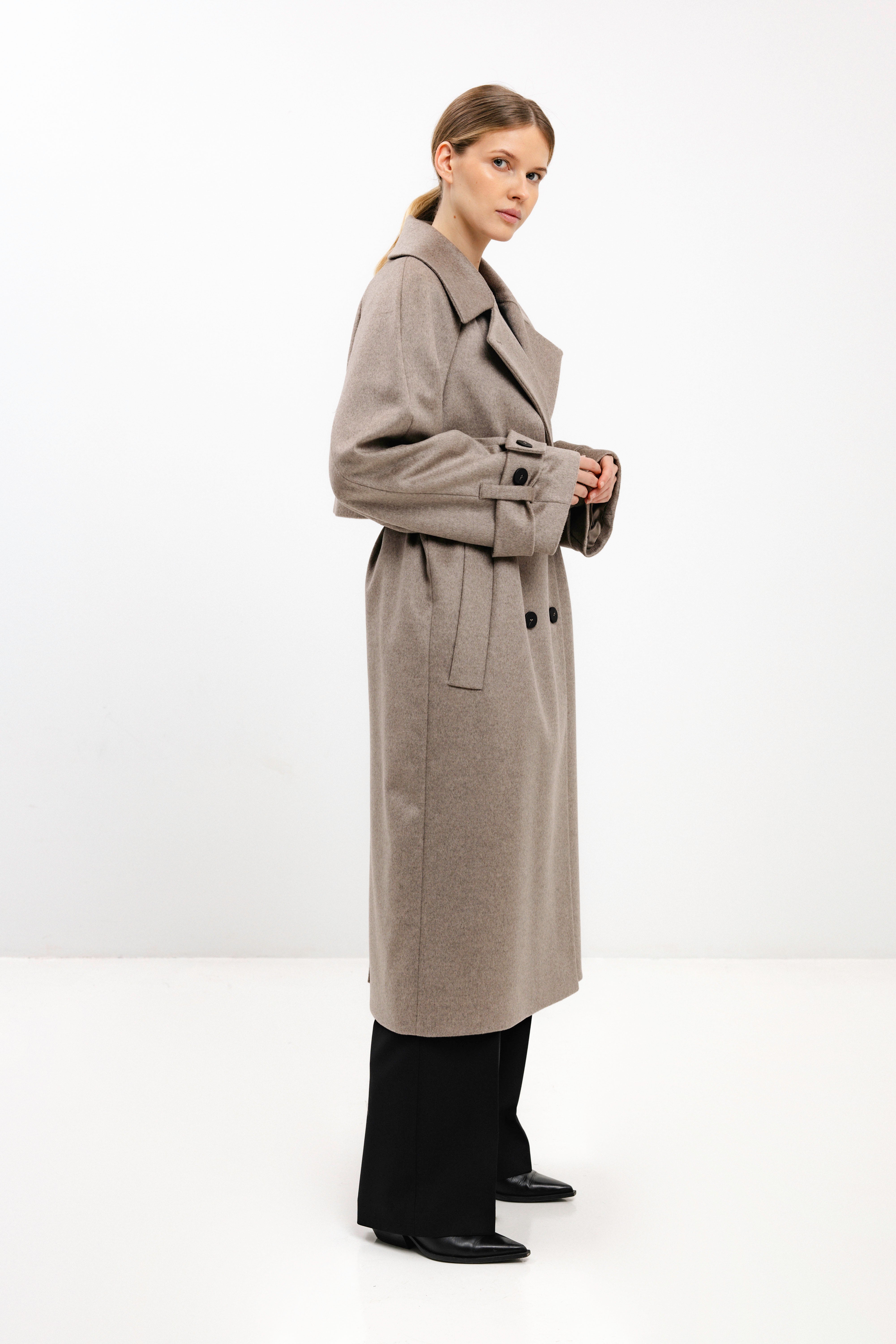CAPPUCCINO WOOL COAT WITH BELT