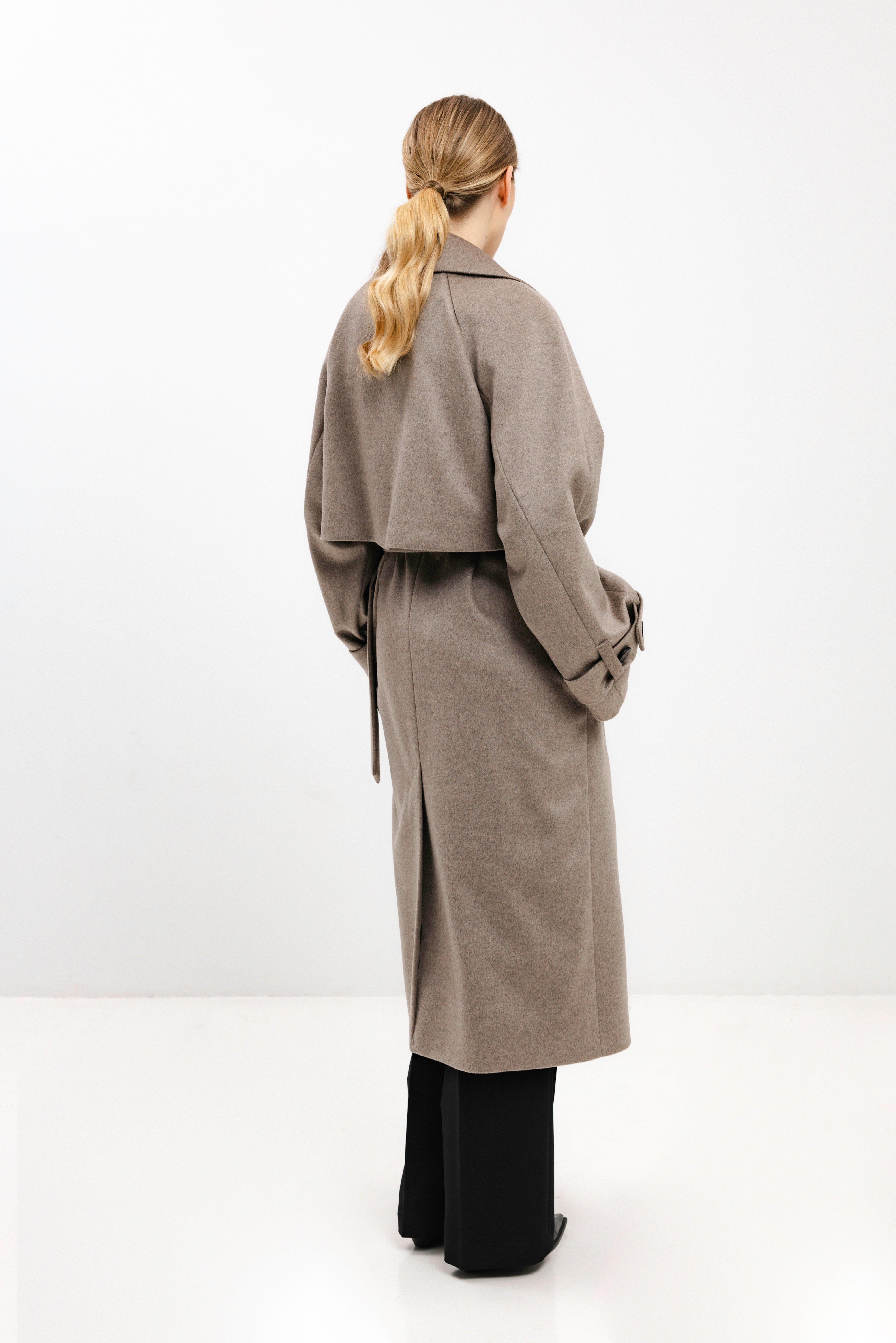 CAPPUCCINO WOOL COAT WITH BELT