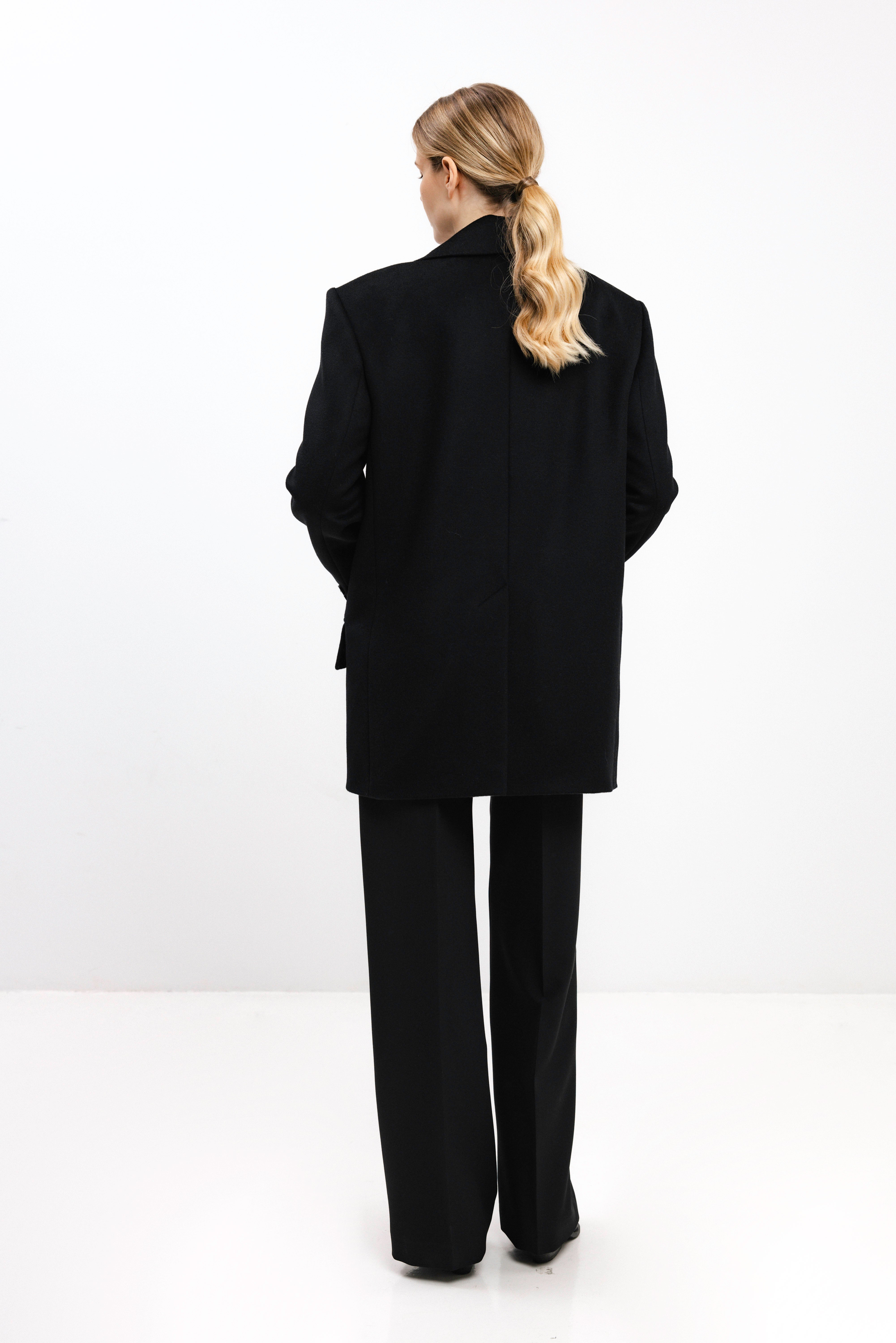 DOUBLE-BREASTED SHORT WOOL COAT IN BLACK