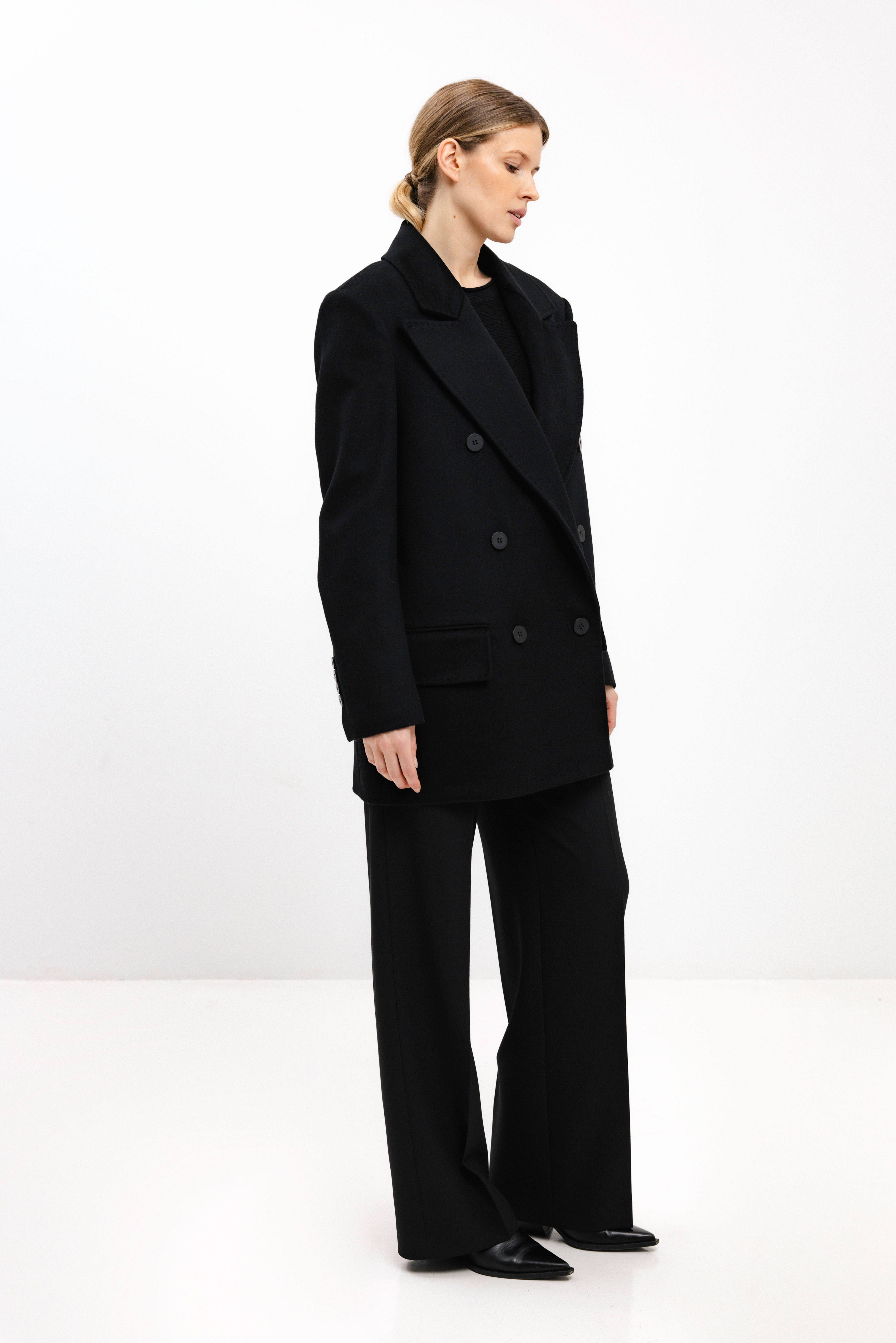 DOUBLE-BREASTED SHORT WOOL COAT IN BLACK