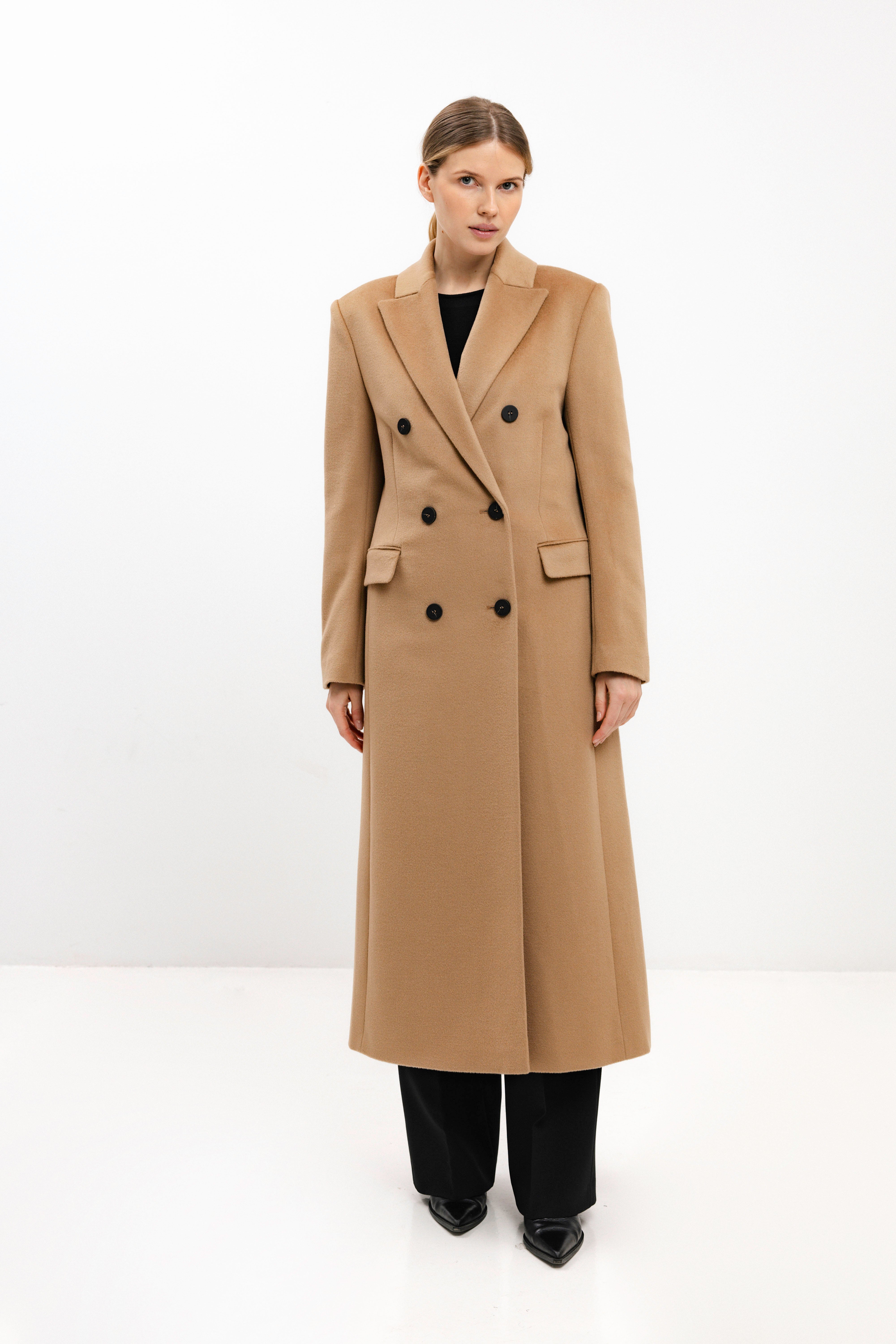 LONG FITTED CAMEL WOOL COAT