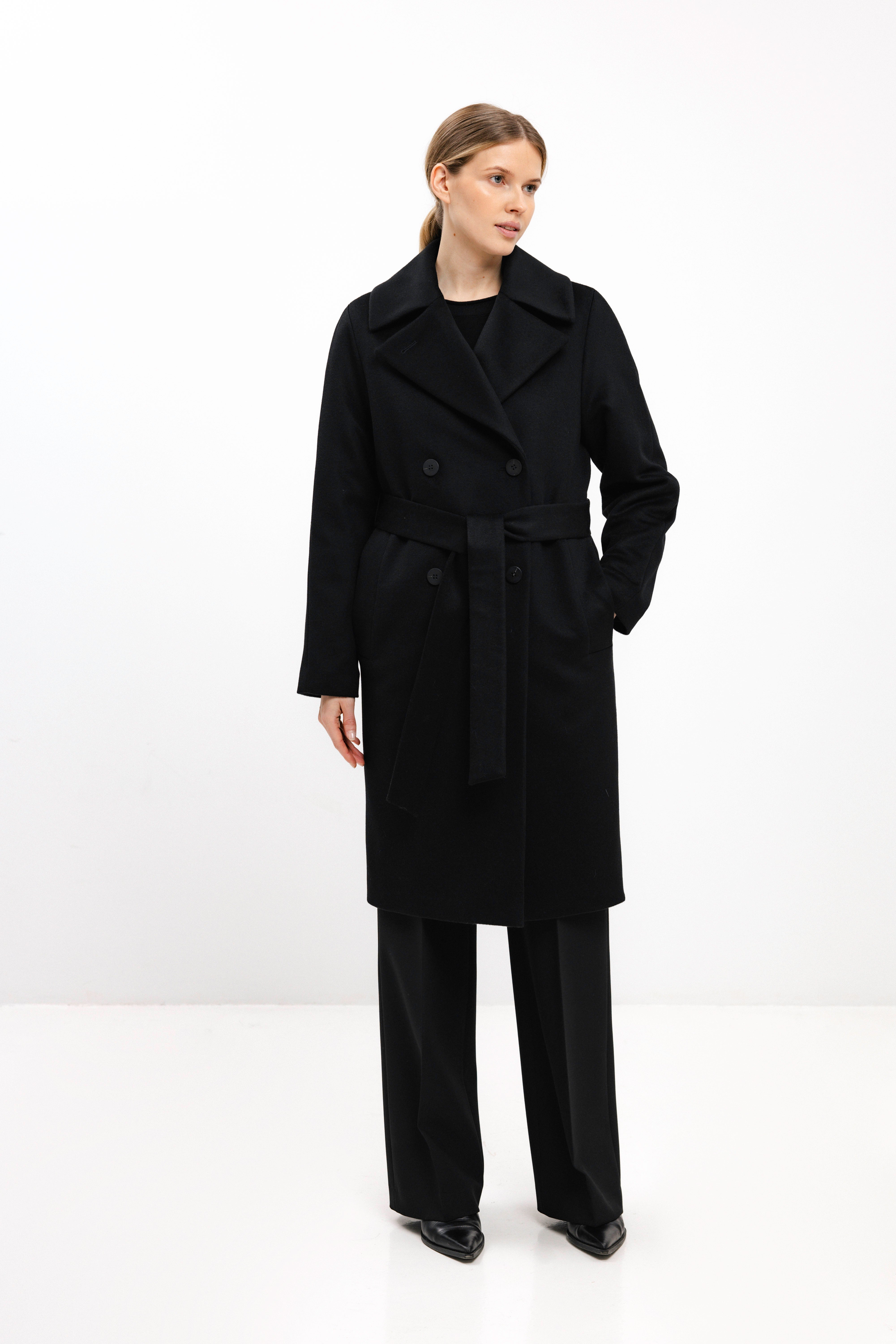 PADDED BLACK COAT WITH VIRGIN WOOL