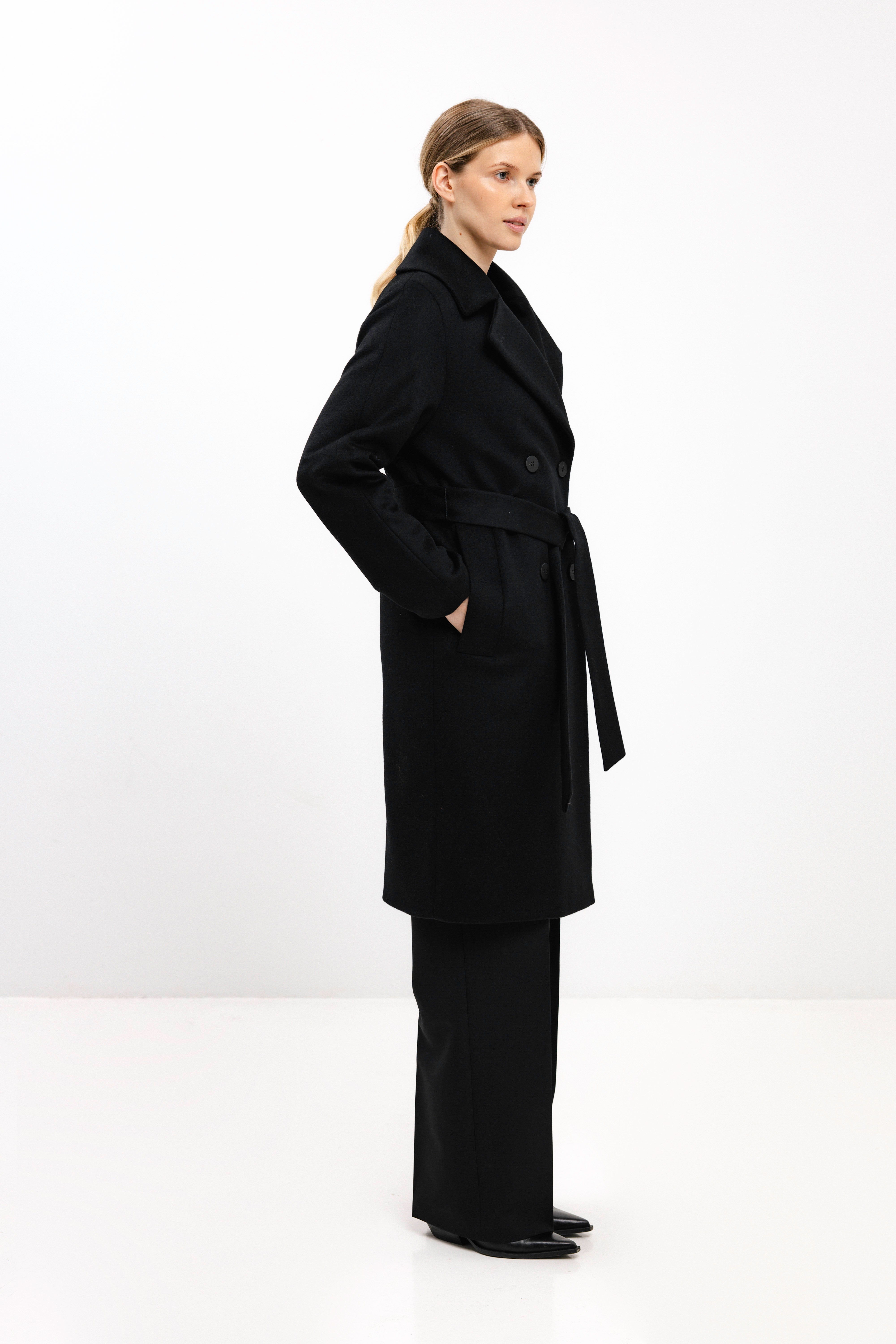PADDED BLACK COAT WITH VIRGIN WOOL