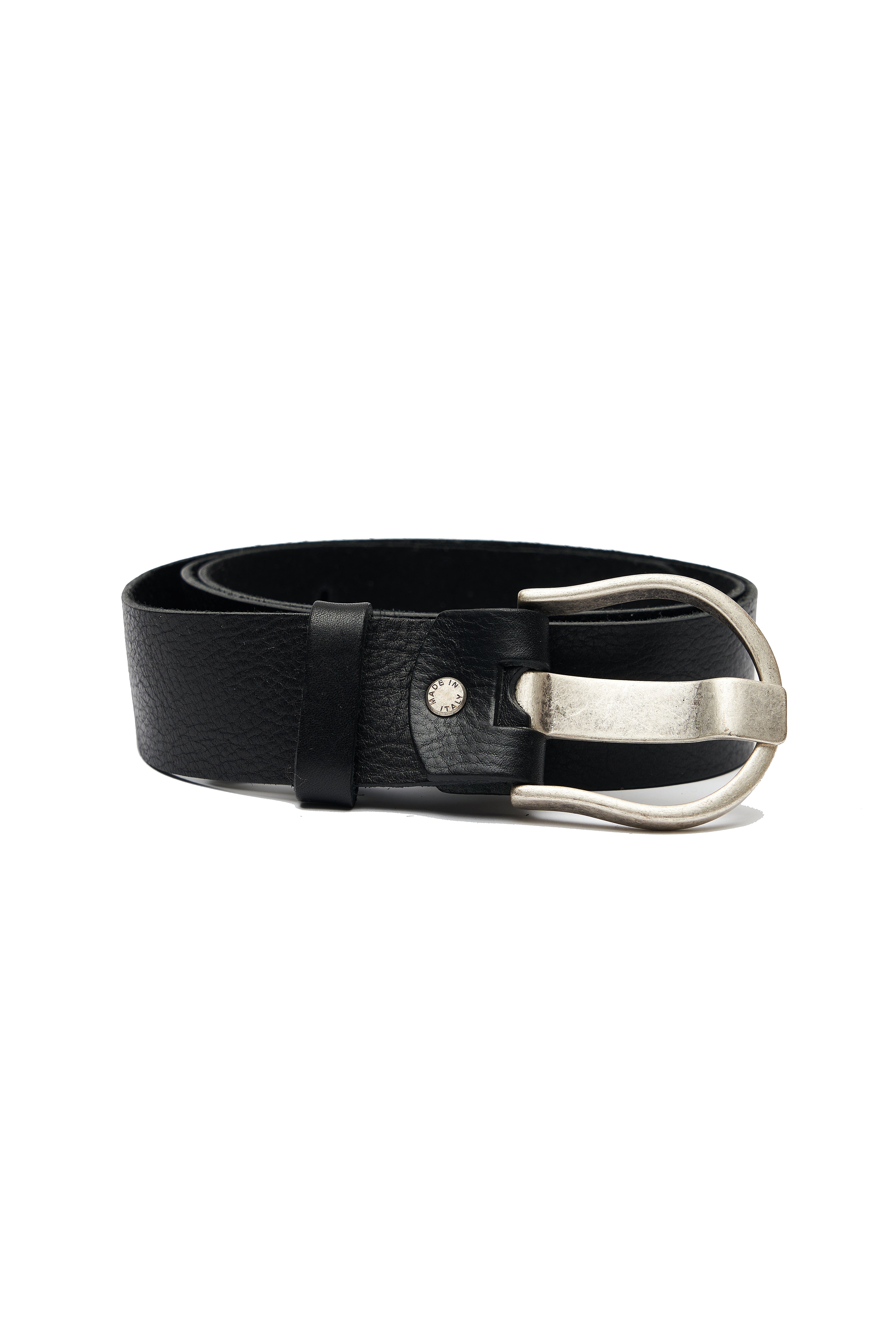 BLACK LEATHER BELT WITH SILVER DETAILS