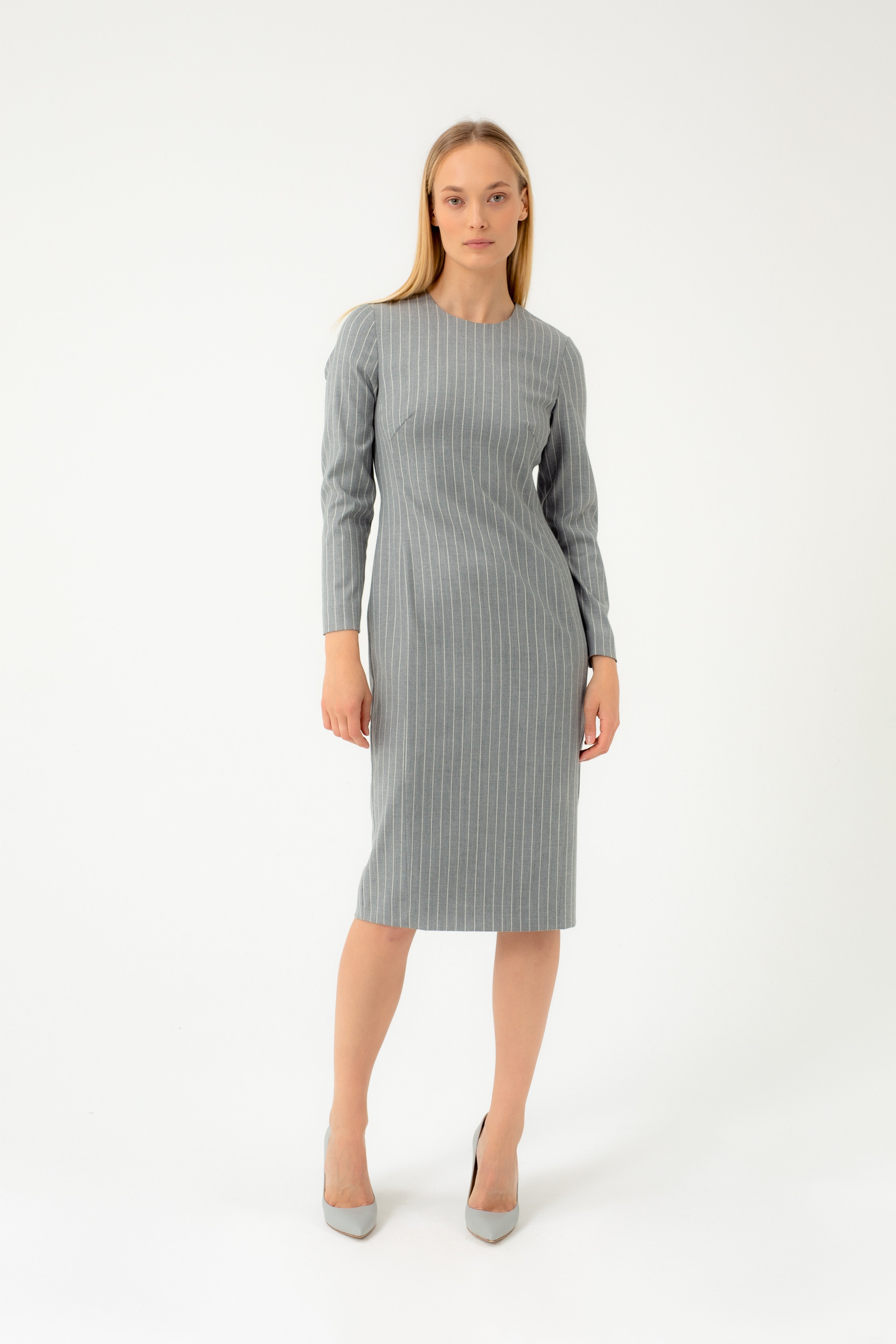FITTED MIDI LENGTH STRIPED DRESS