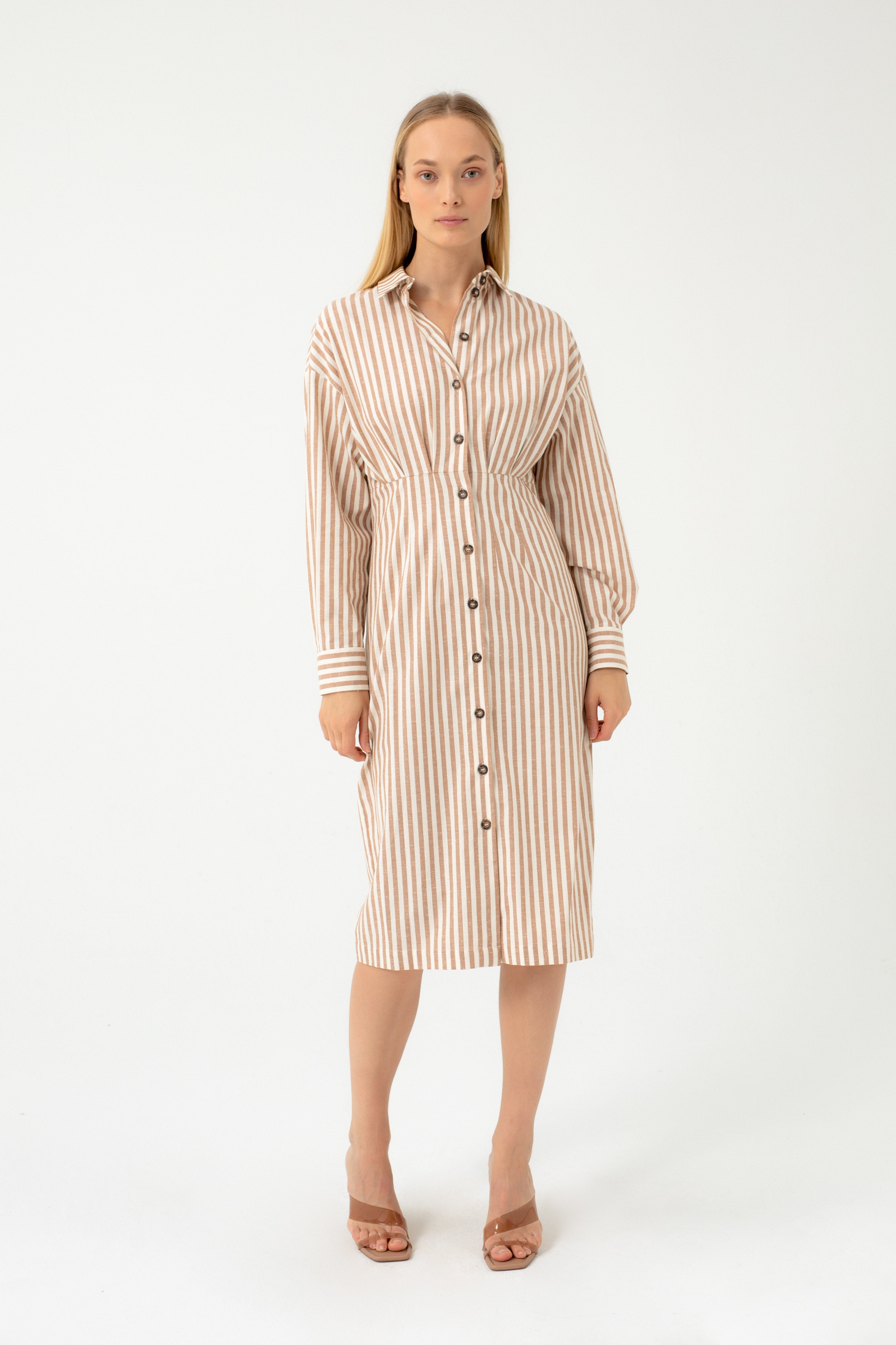 STRIPED DRESS WITH FRONT BUTTONS