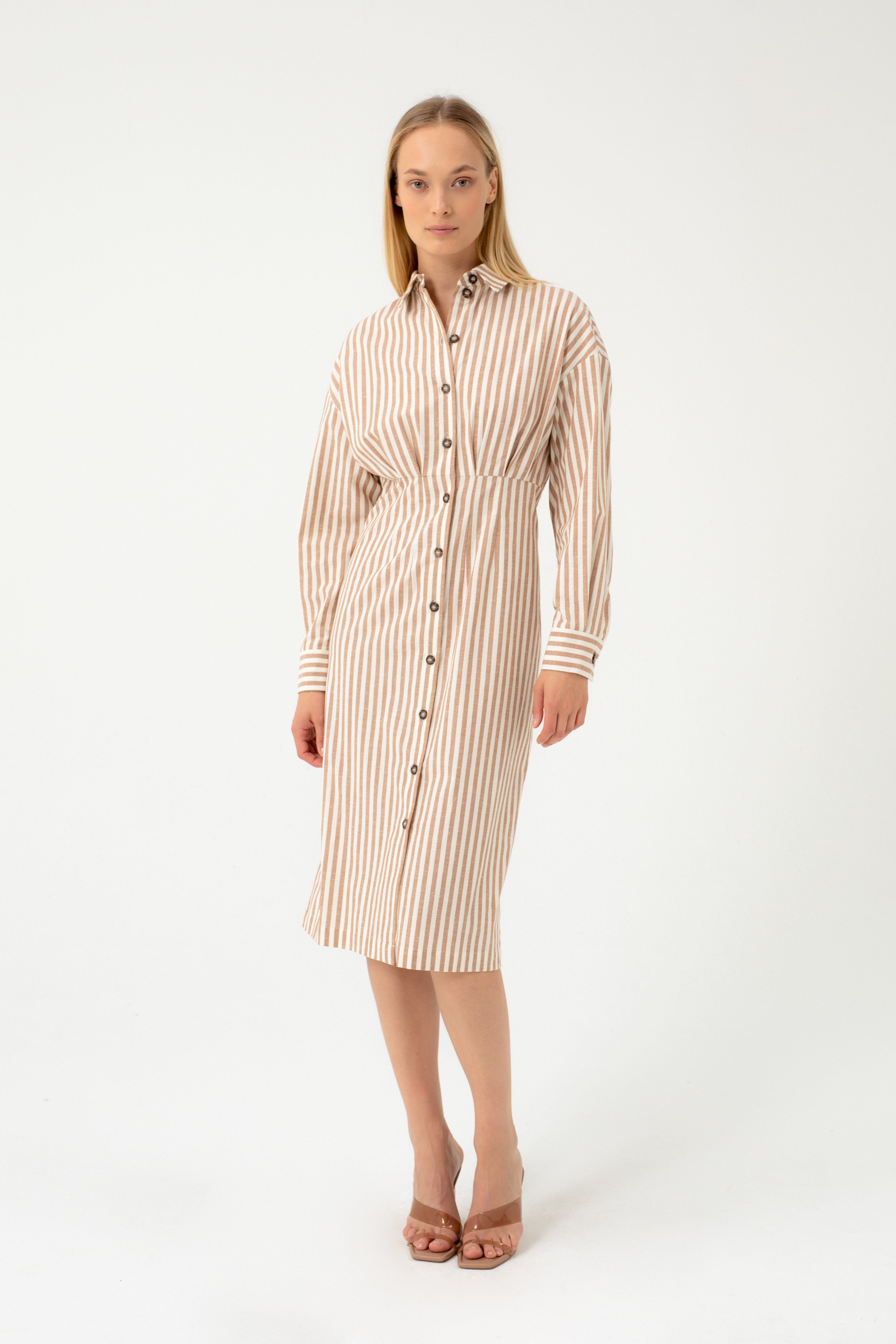 STRIPED DRESS WITH FRONT BUTTONS