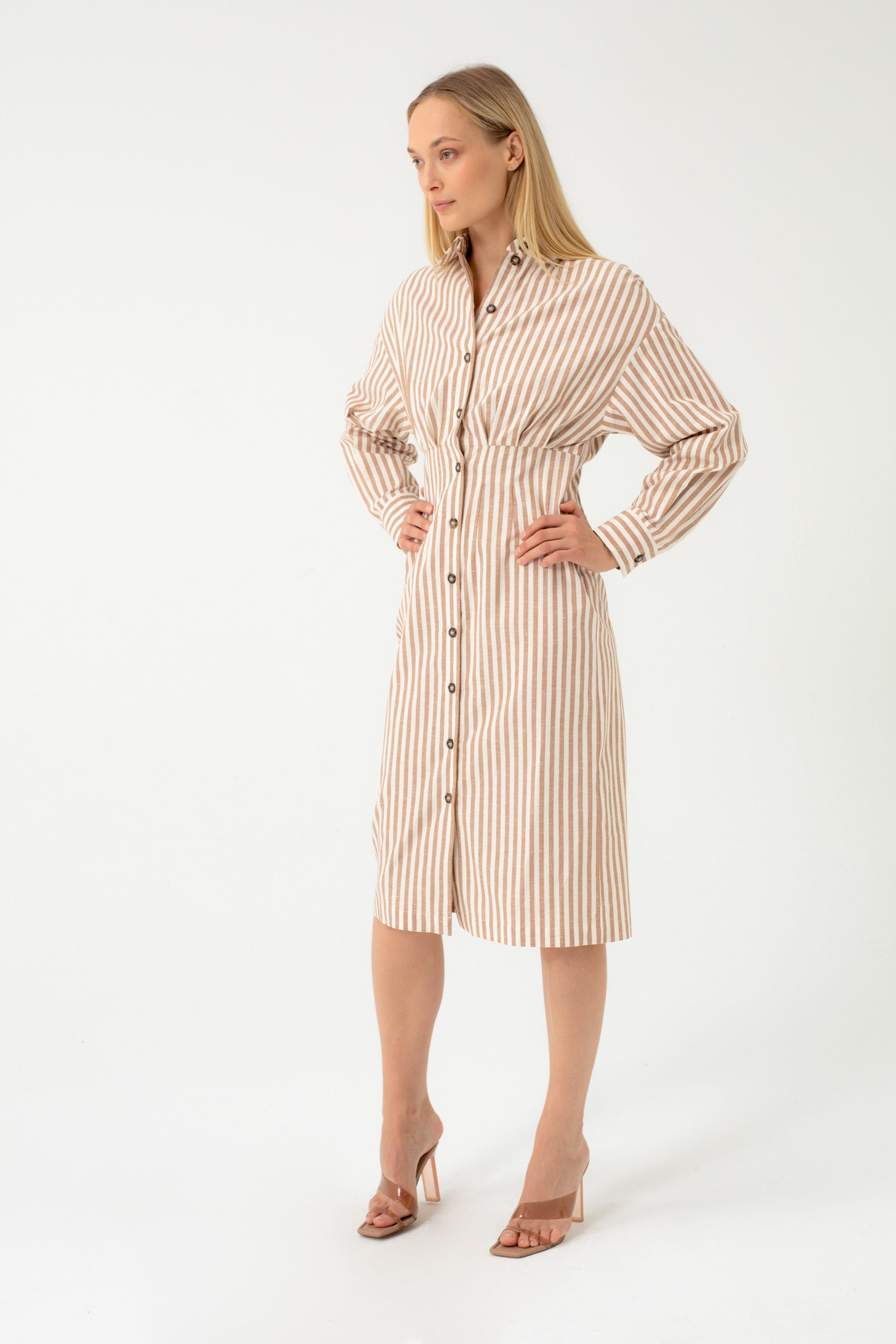 STRIPED DRESS WITH FRONT BUTTONS