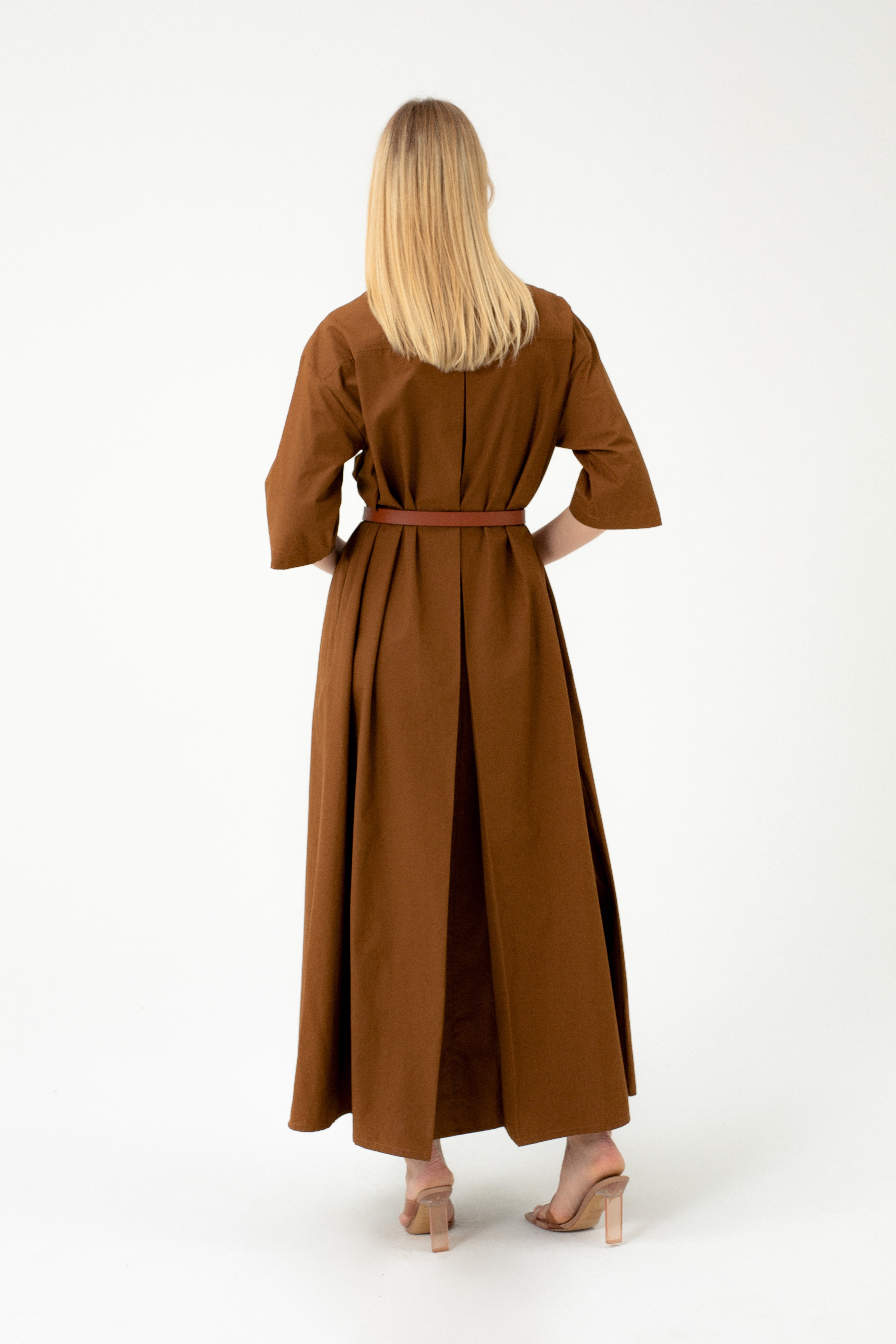 MAXI CAMEL DRESS WITH FRONT POCKETS