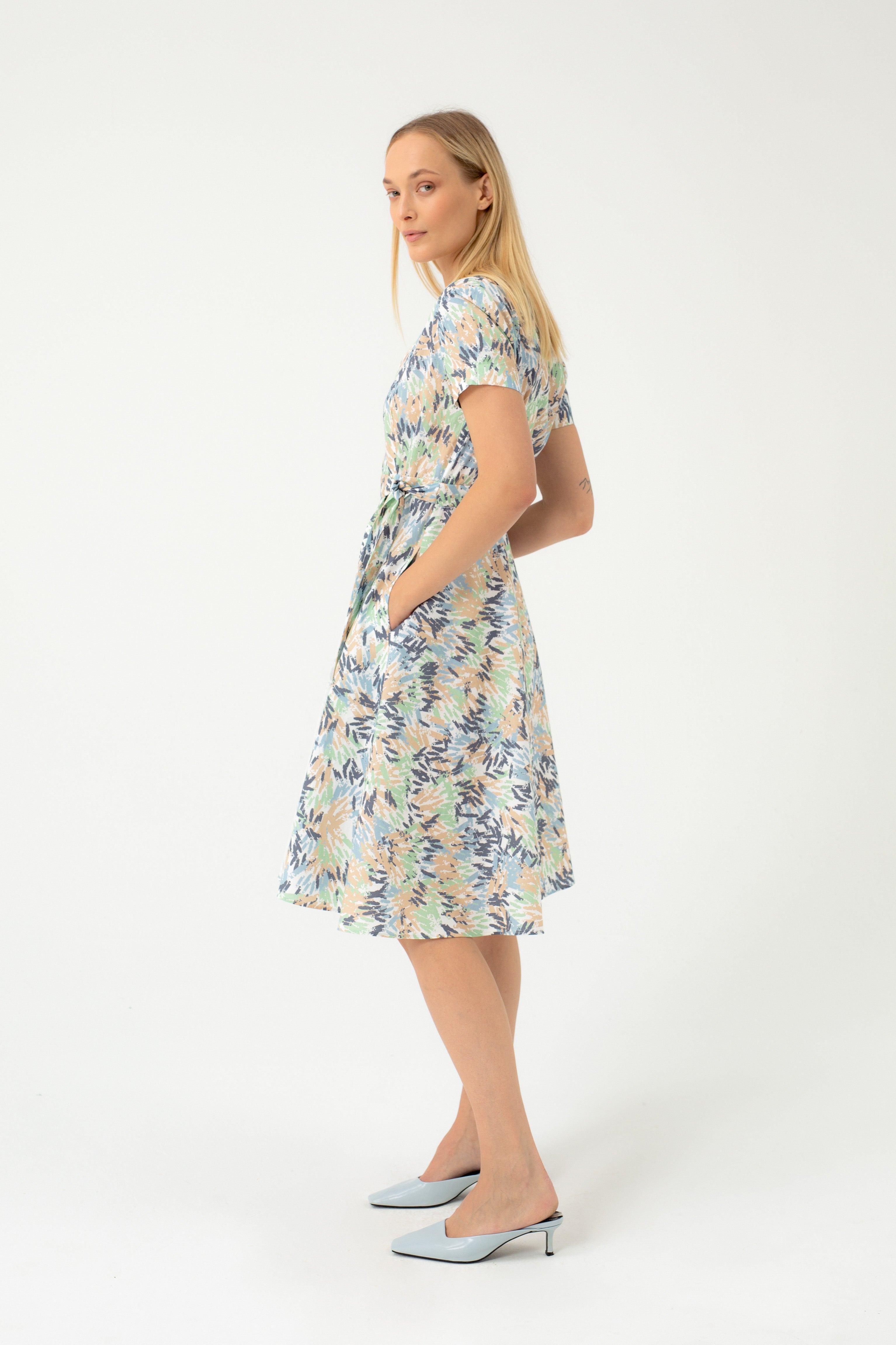 ABSTRACT PRINT MIDI DRESS