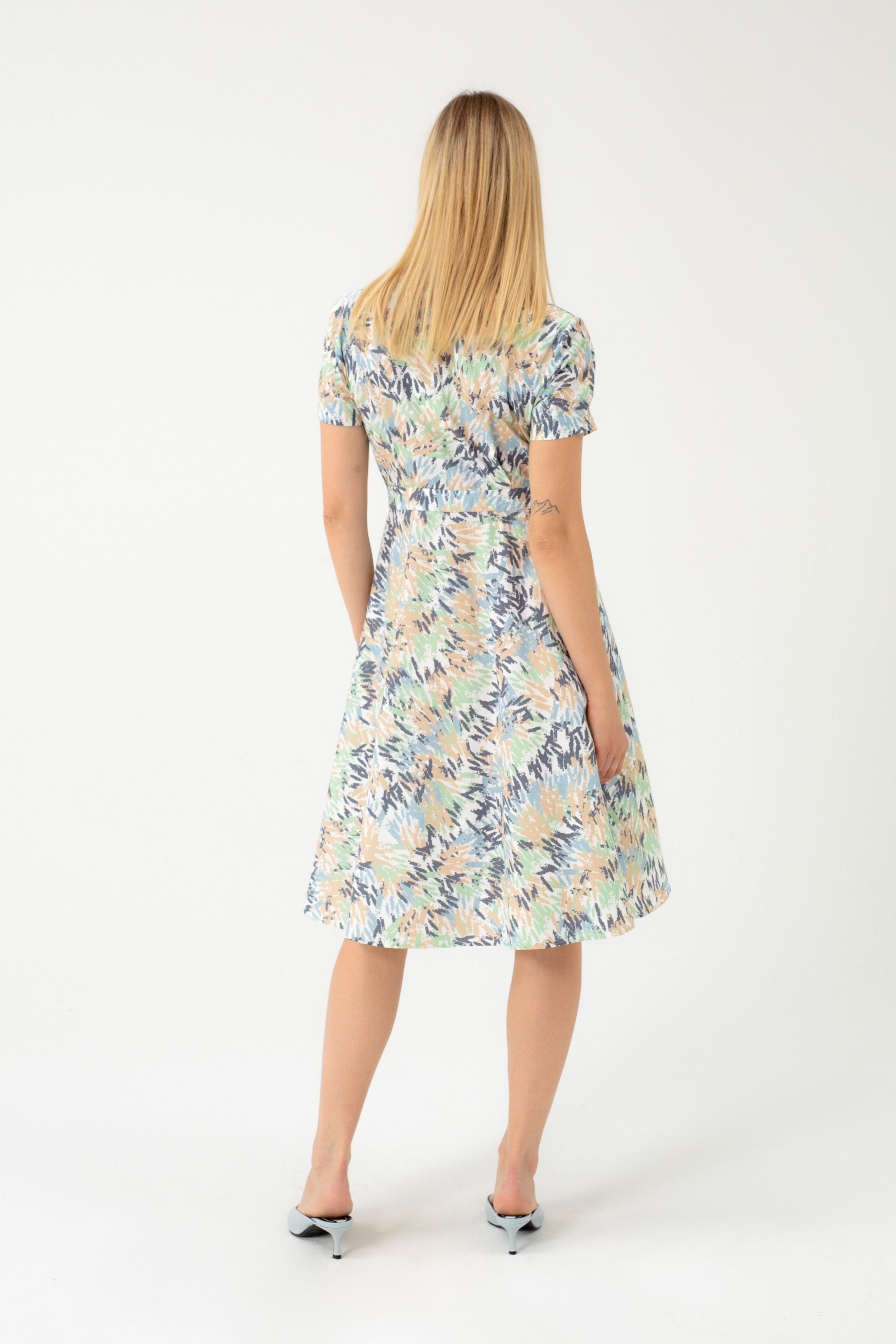 ABSTRACT PRINT MIDI DRESS