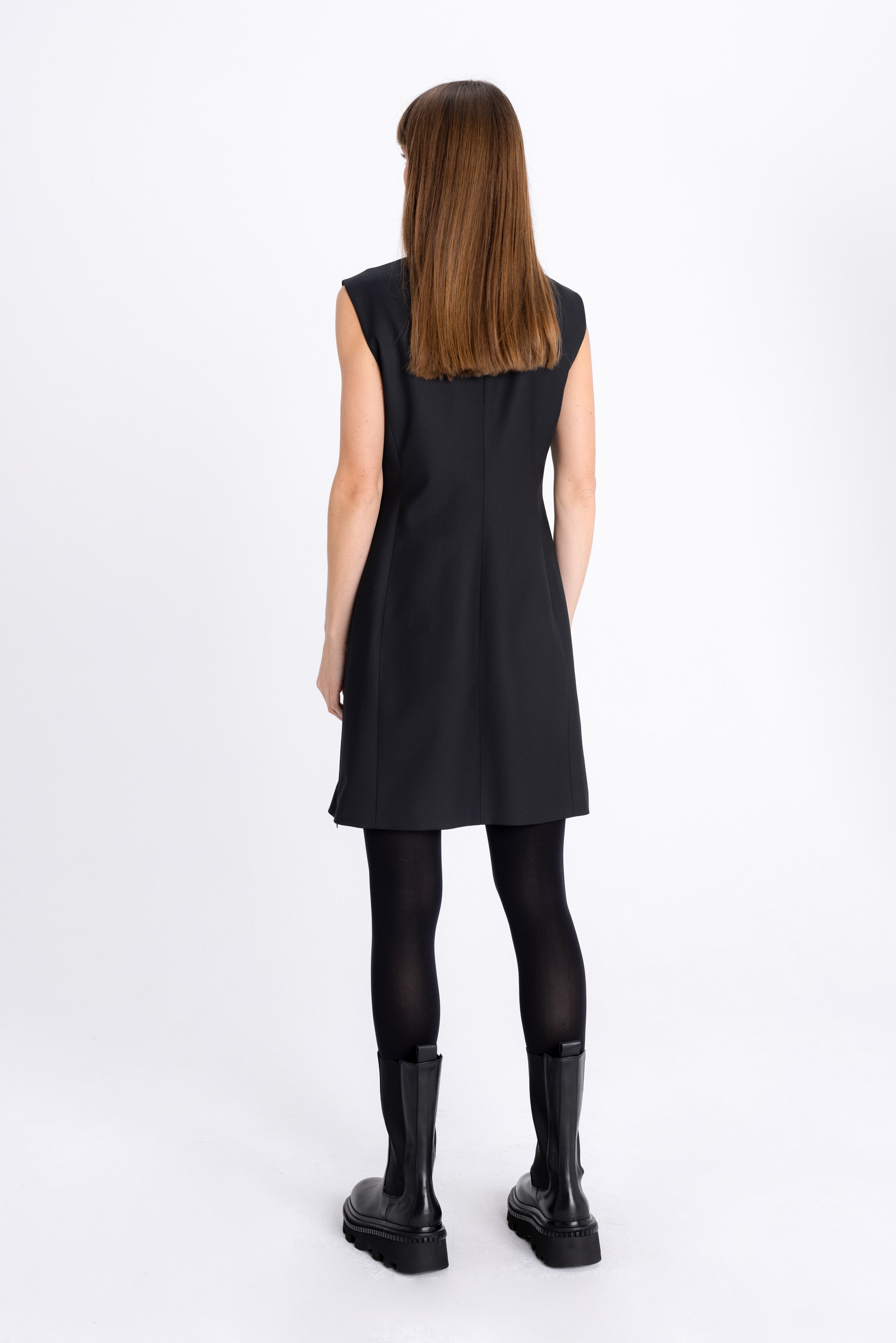 DOUBLE-BREASTED BLACK SLEEVELESS DRESS