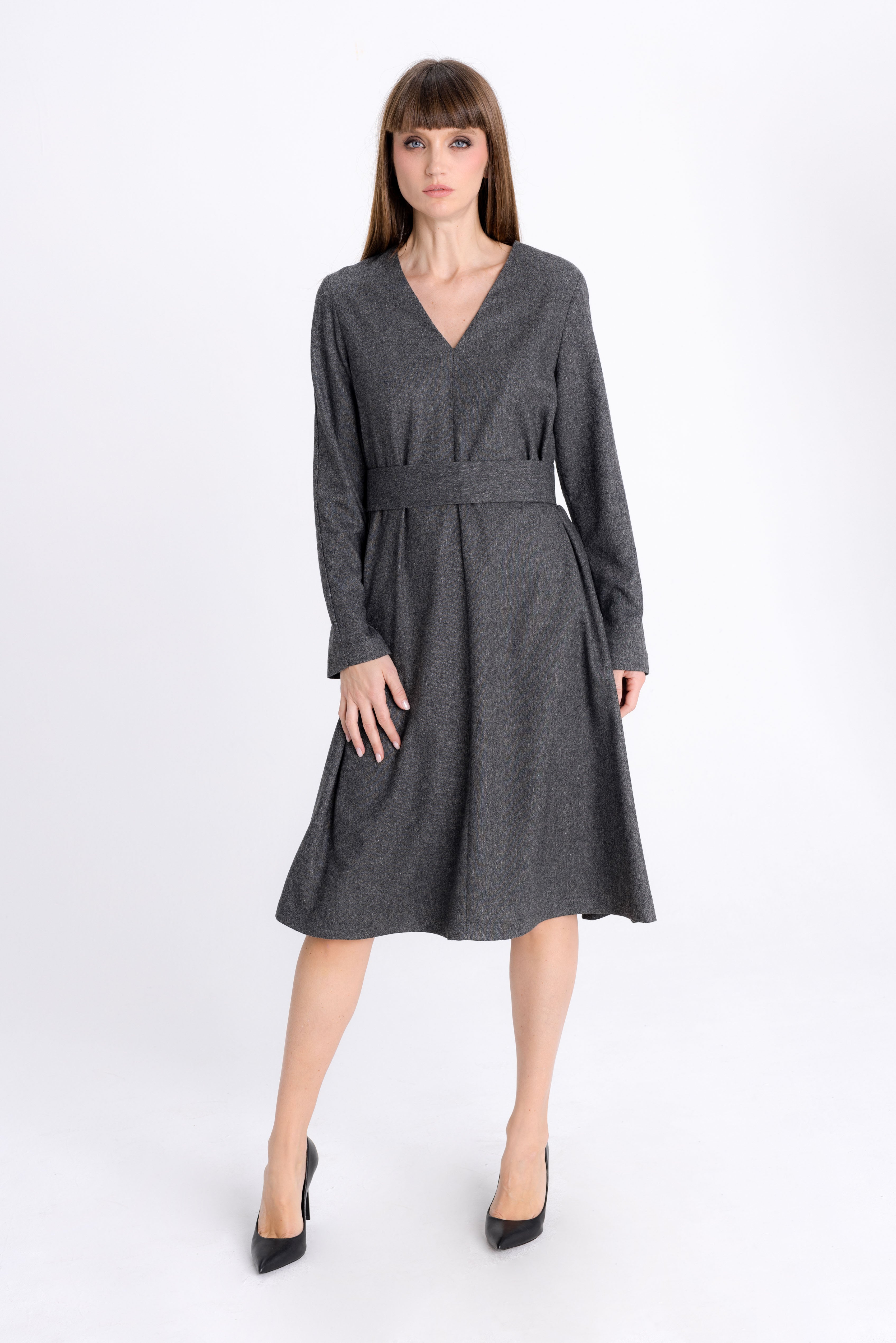 GREY MELANGE FLARED DRESS
