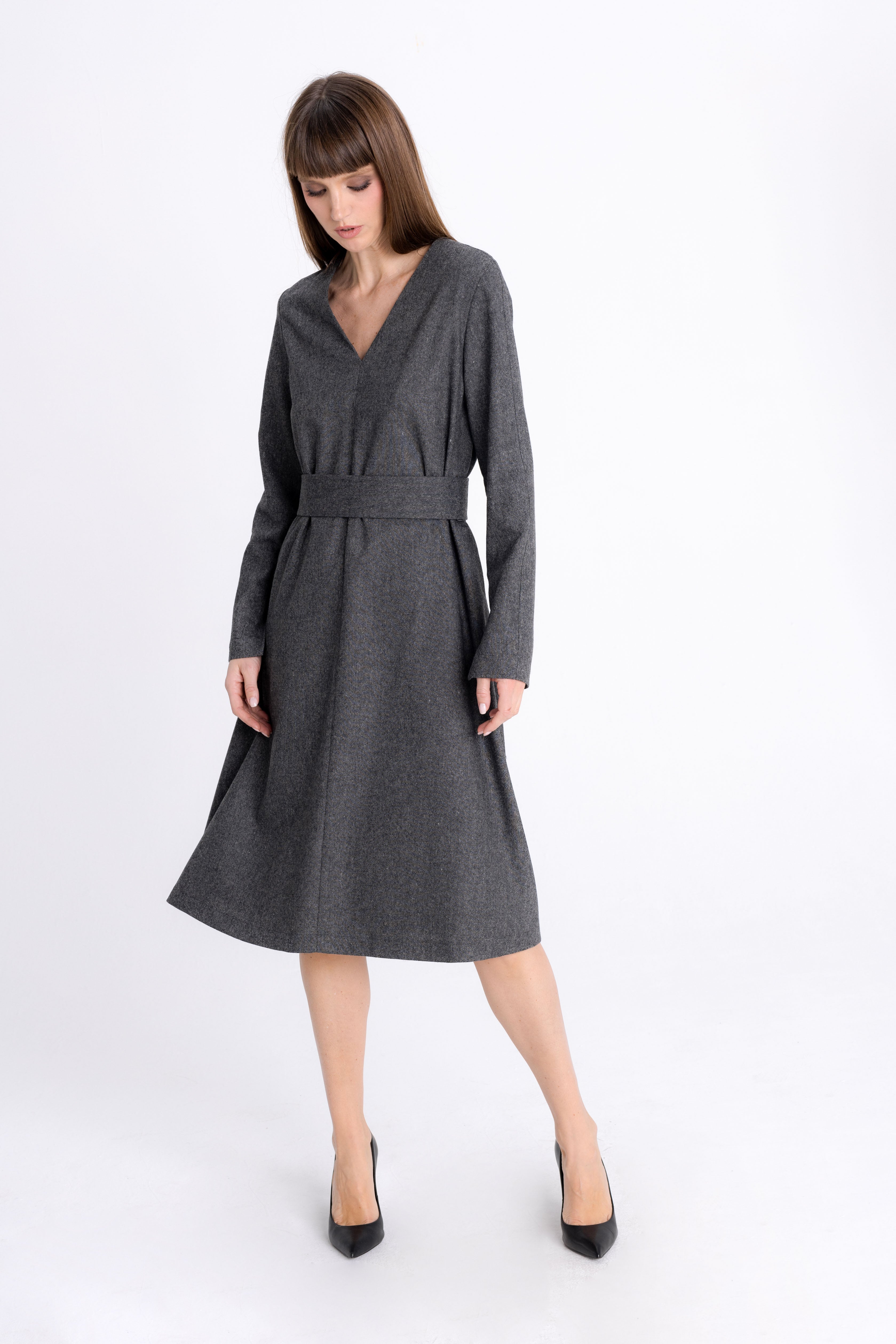 GREY MELANGE FLARED DRESS