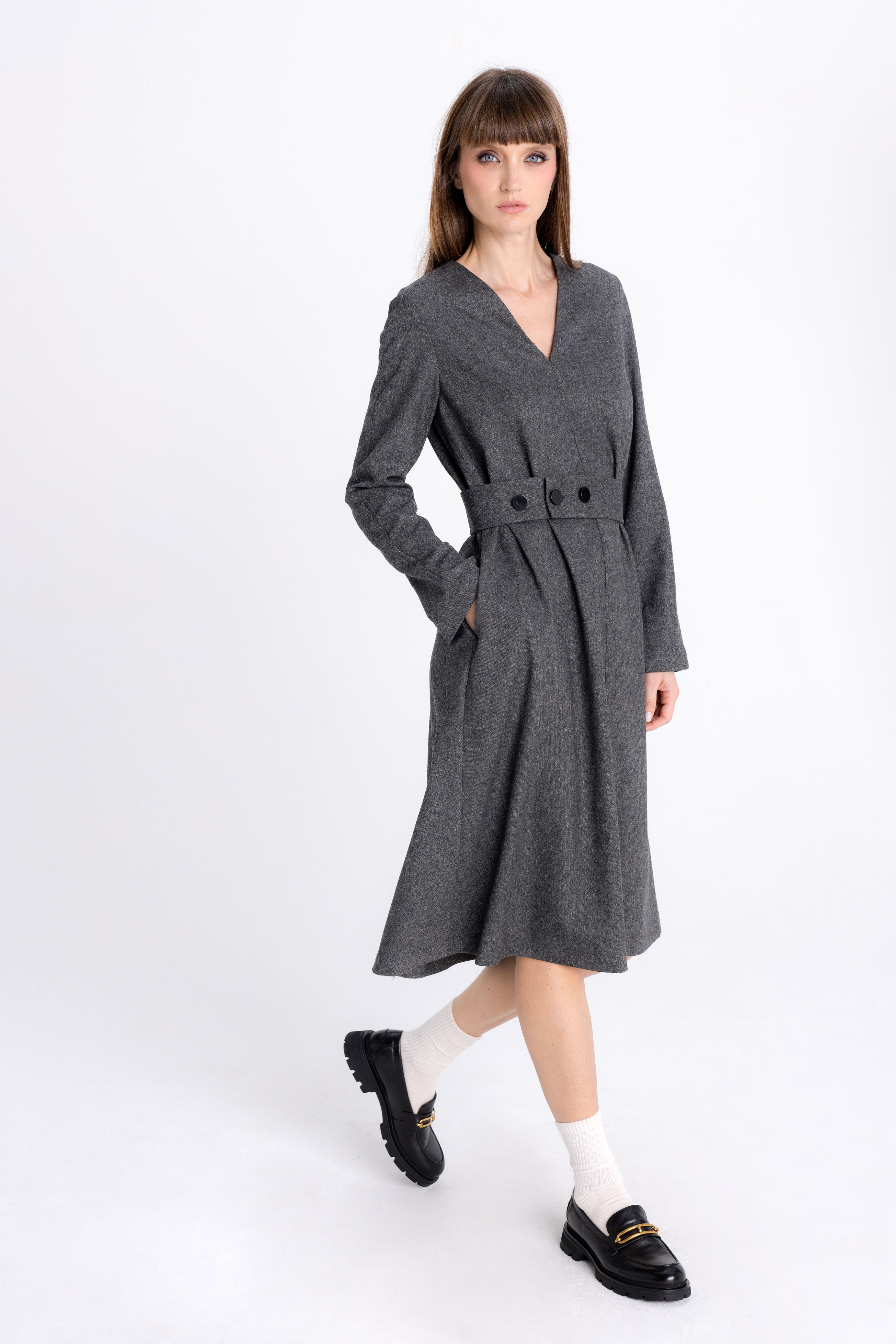 GREY MELANGE FLARED DRESS