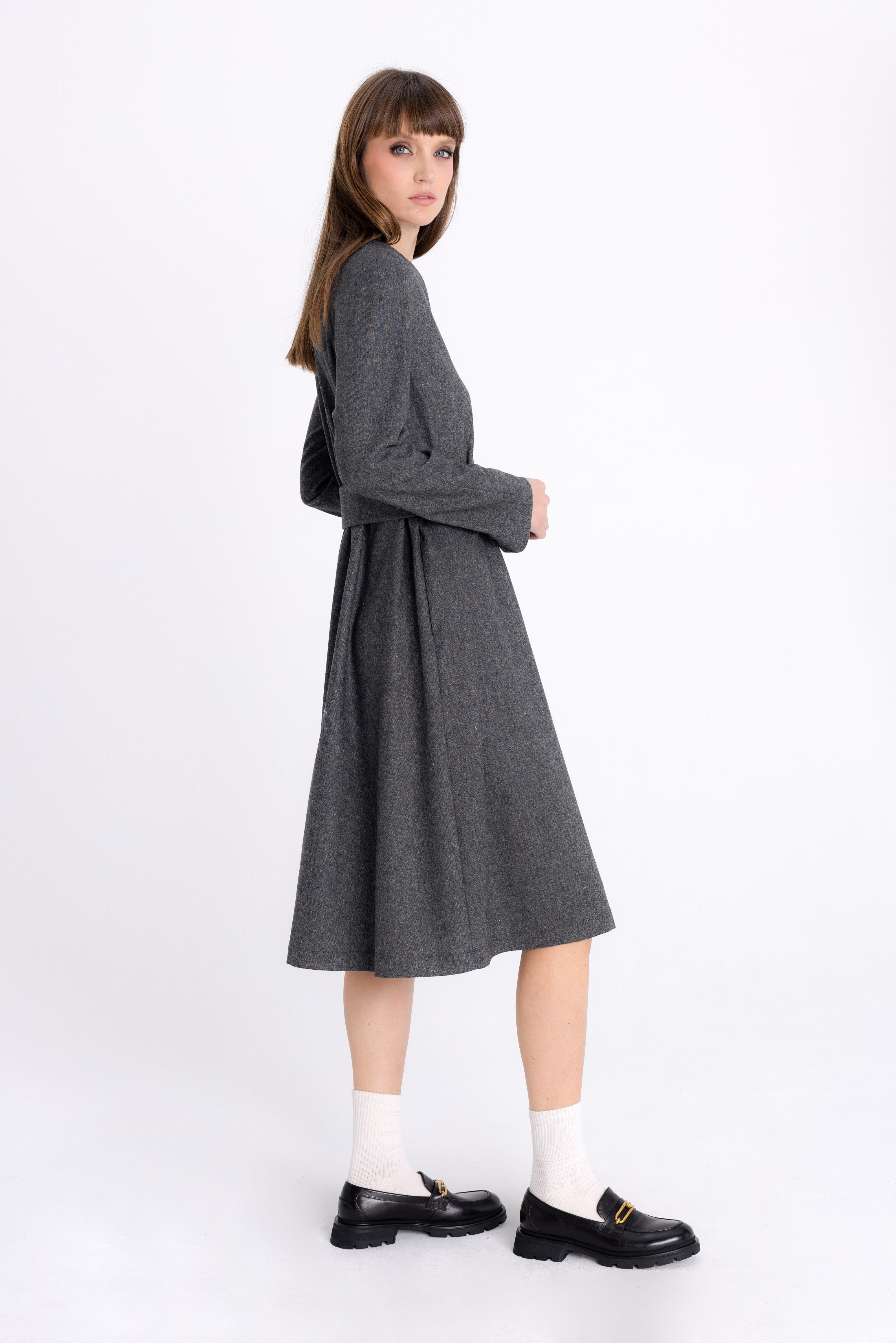GREY MELANGE FLARED DRESS