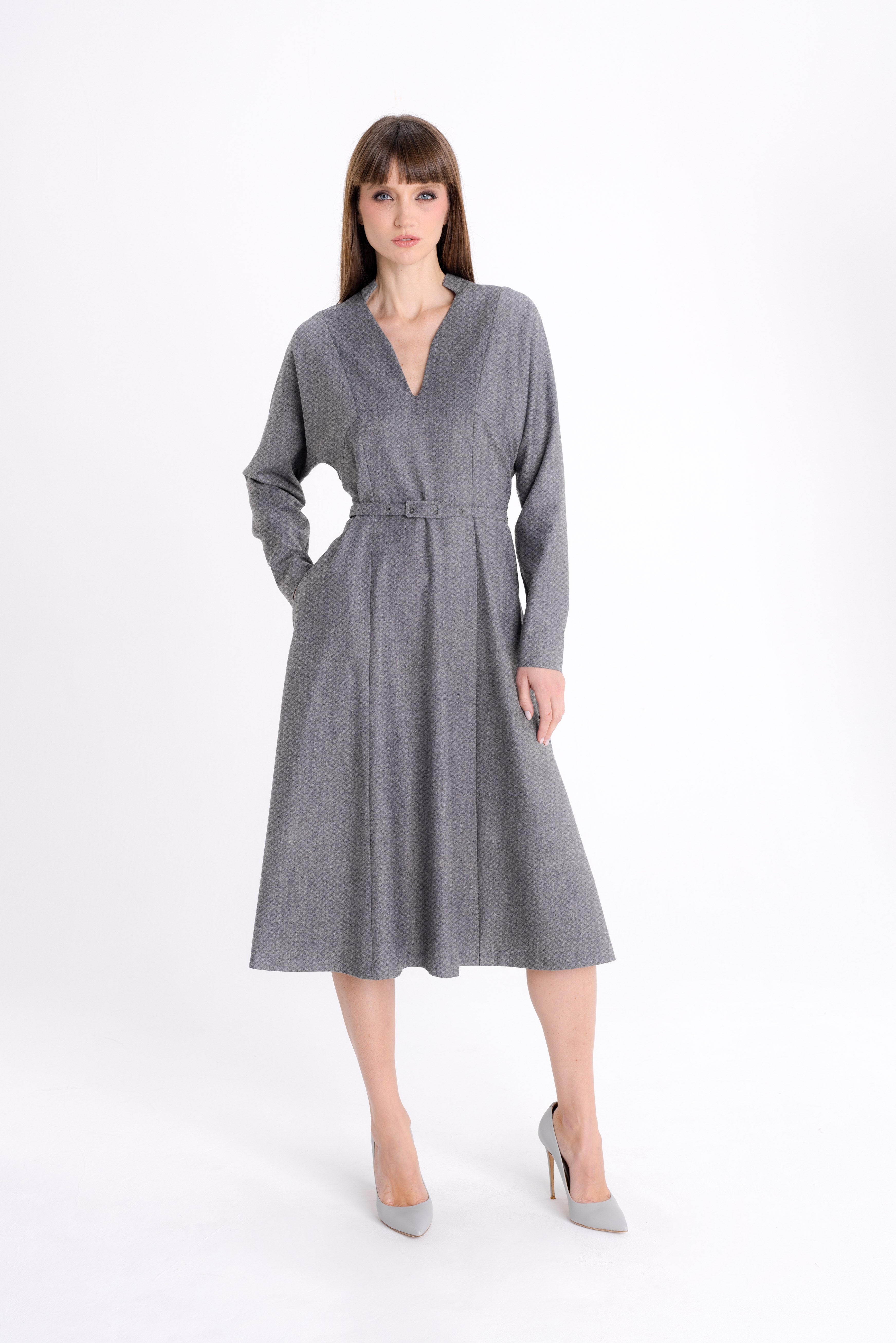 grey dress with belt ELEGANT – InAvati bit Womens Nude Color Dress inspired winter dress combining Trouser Inseam:W32 L30