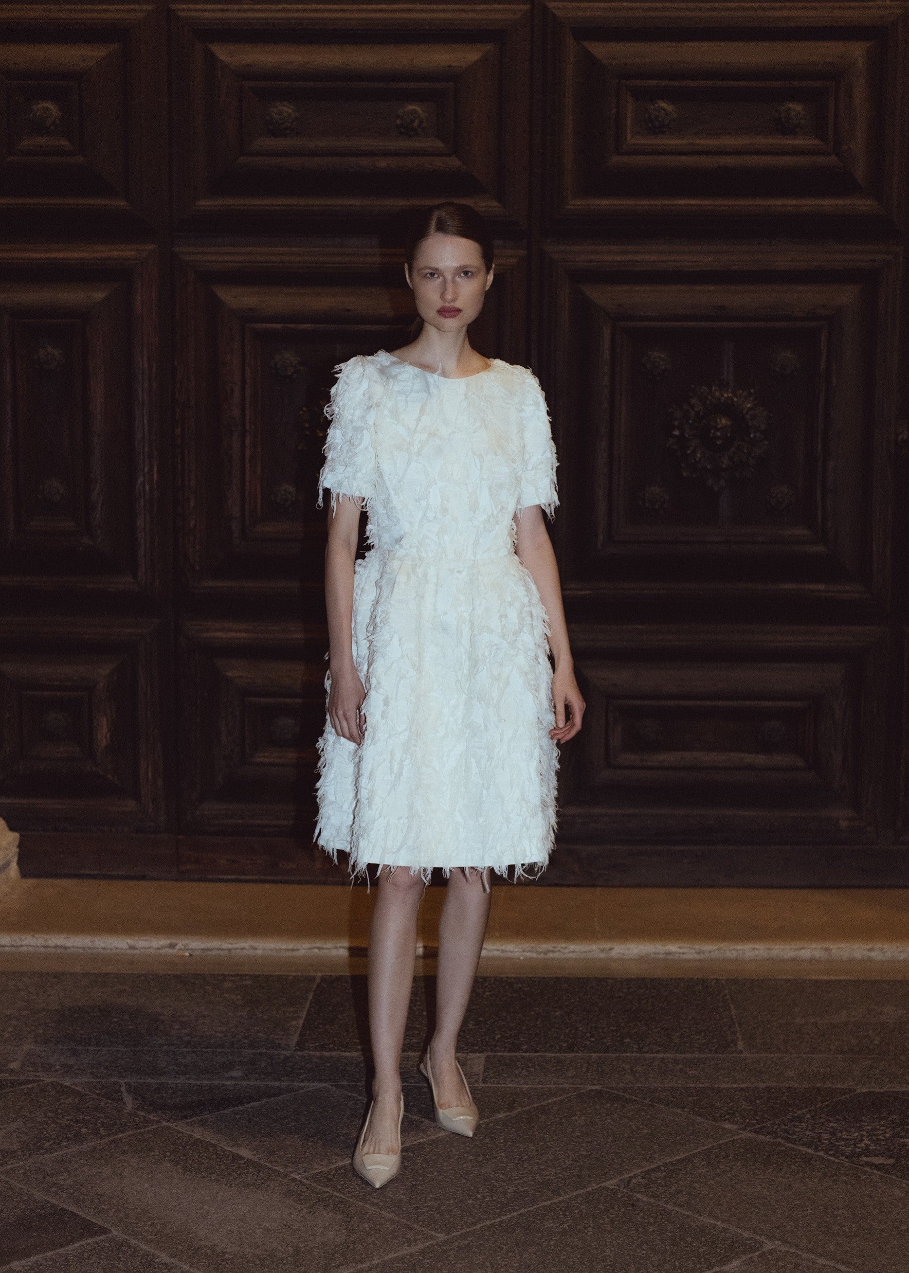 ELEGANT FRAYED JACQUARD DRESS