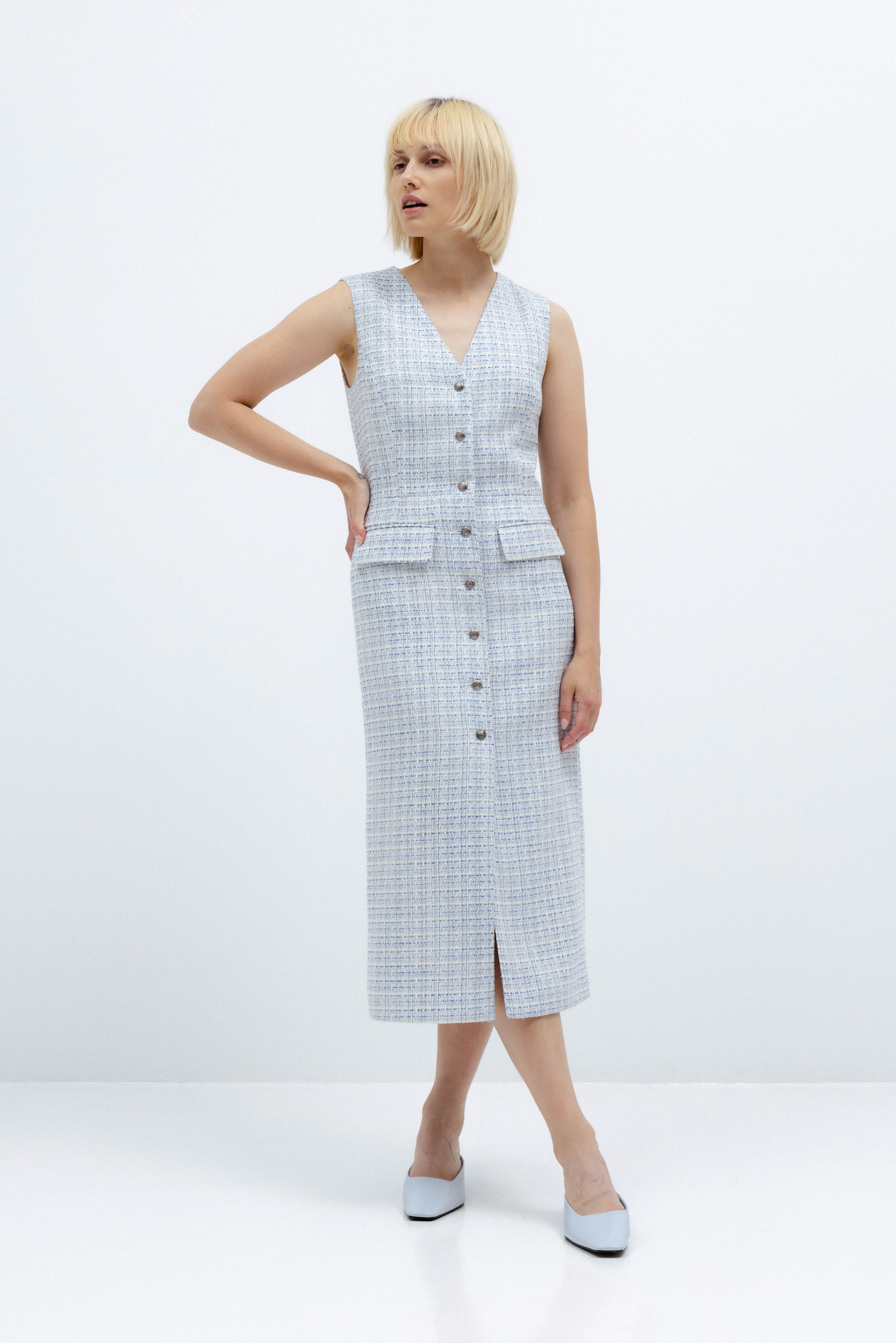 MIDI LIGHT BLUE FITTED DRESS