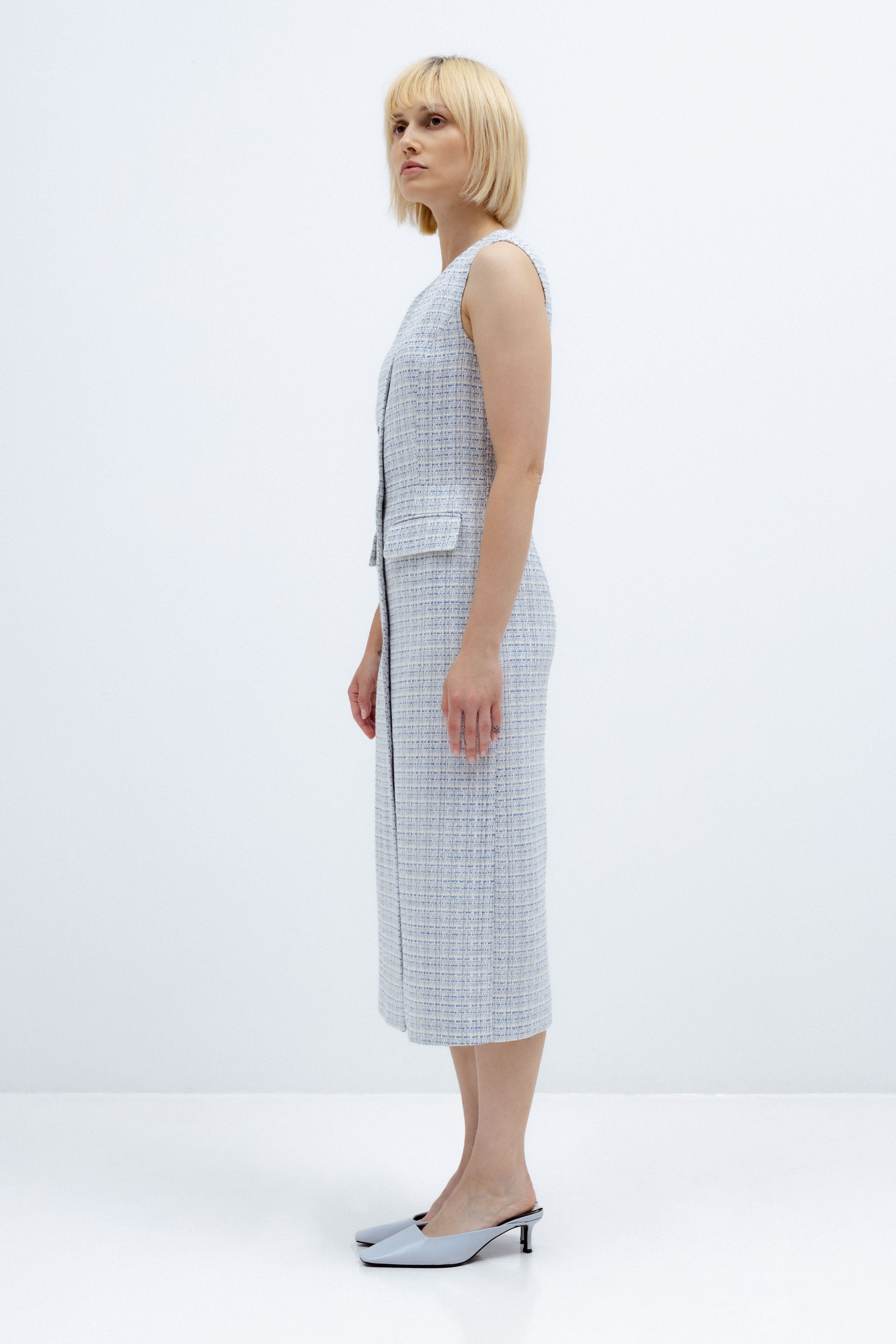 MIDI LIGHT BLUE FITTED DRESS