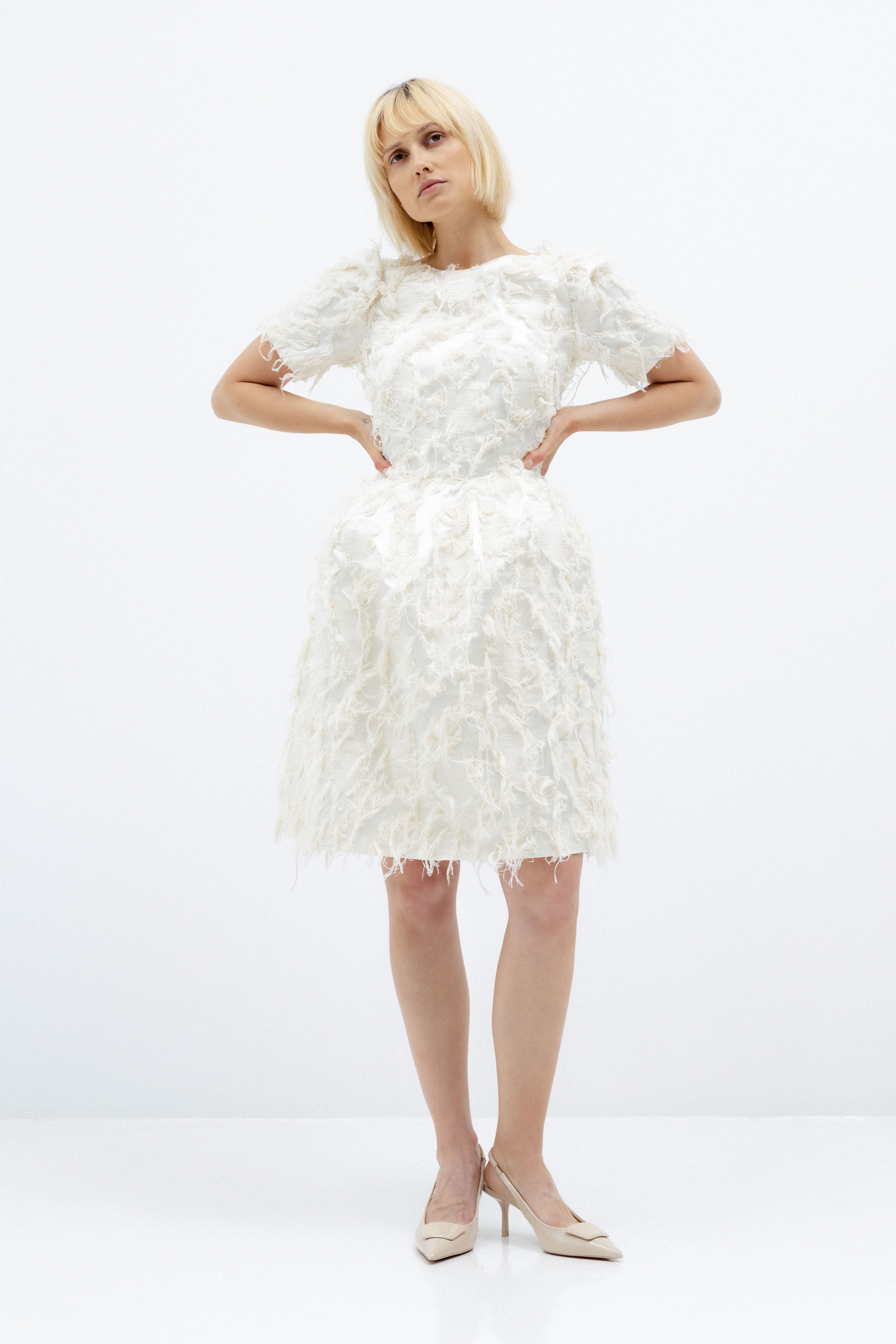 ELEGANT FRAYED JACQUARD DRESS