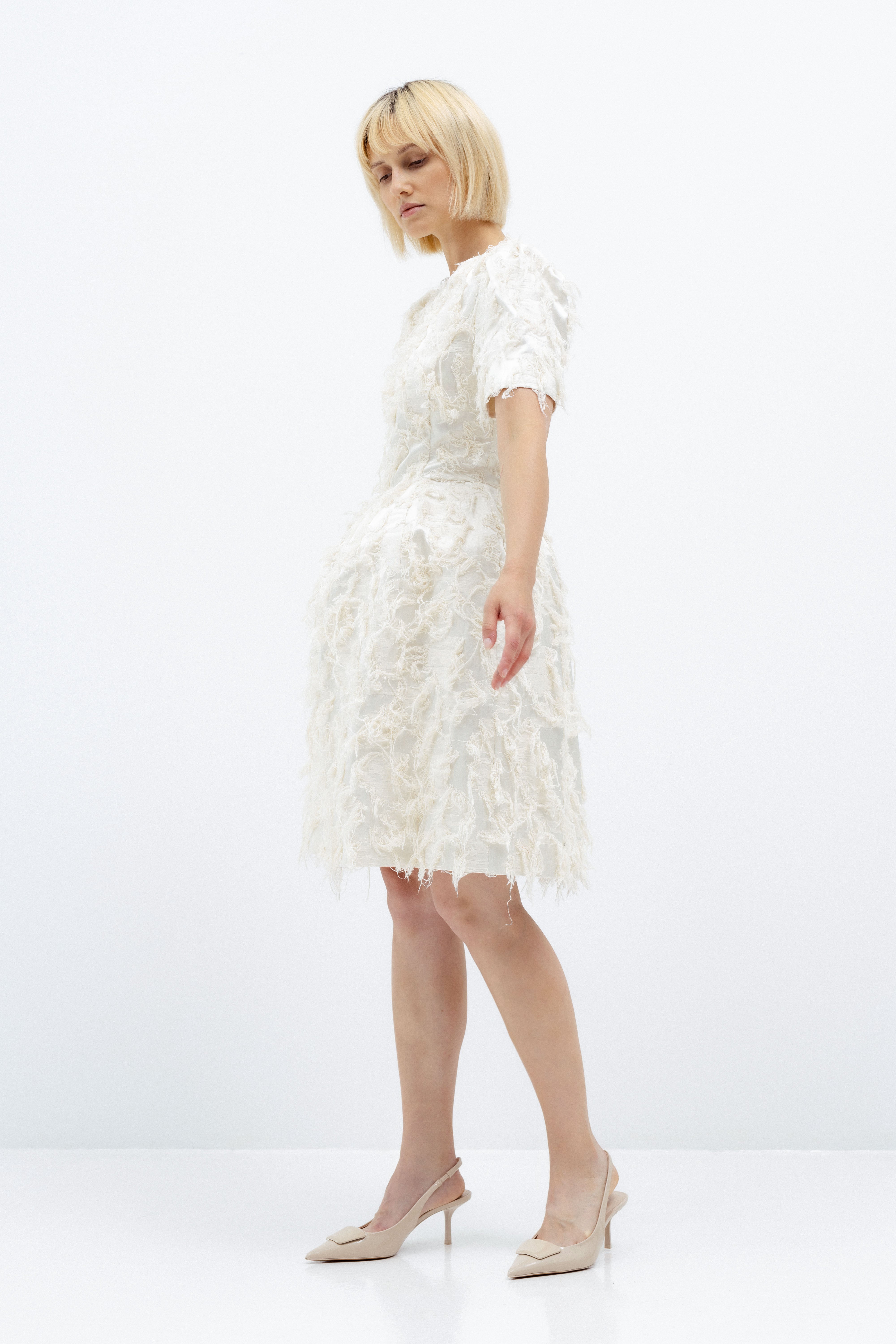 ELEGANT FRAYED JACQUARD DRESS