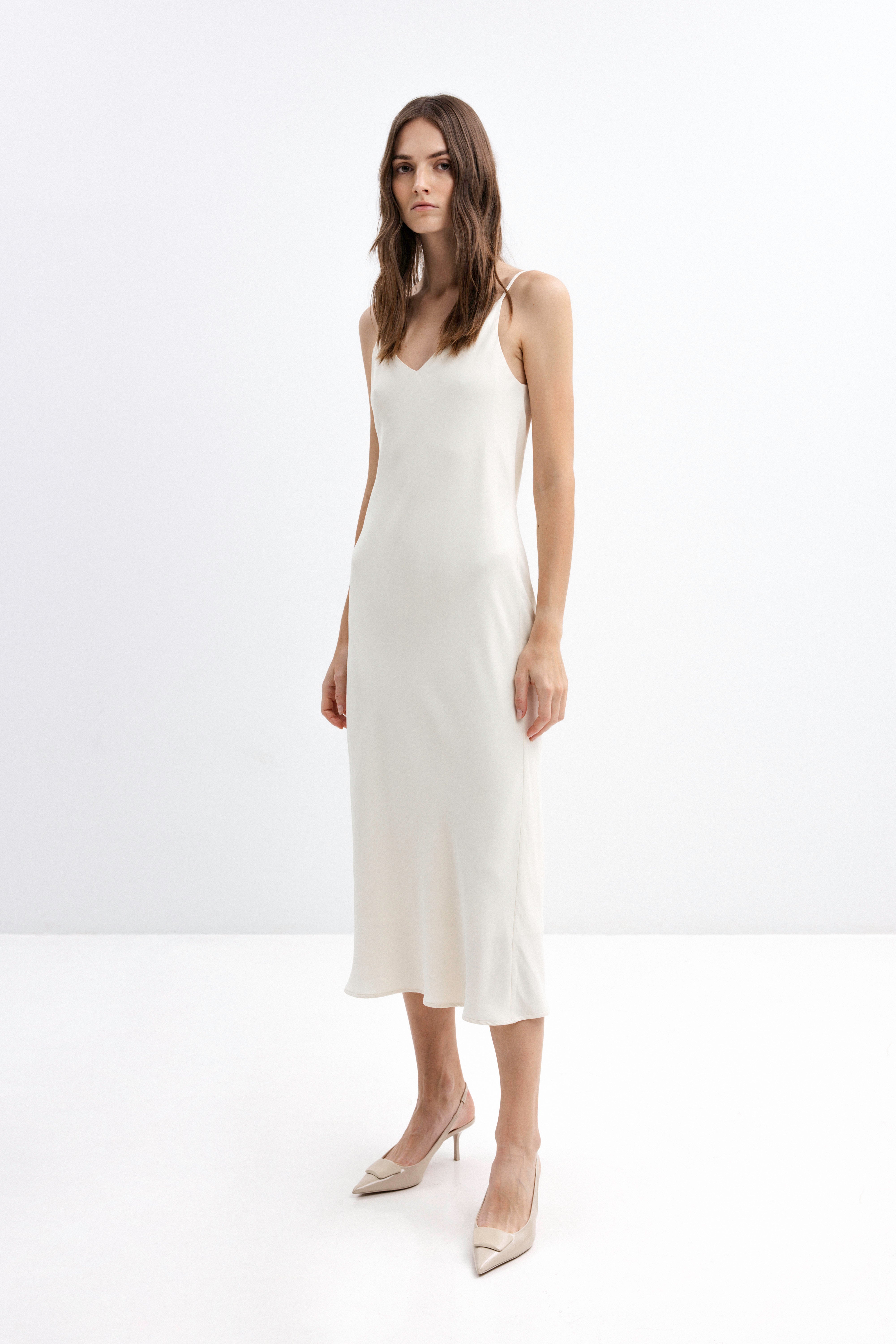 MILK-SHADE MIDI SLIP DRESS