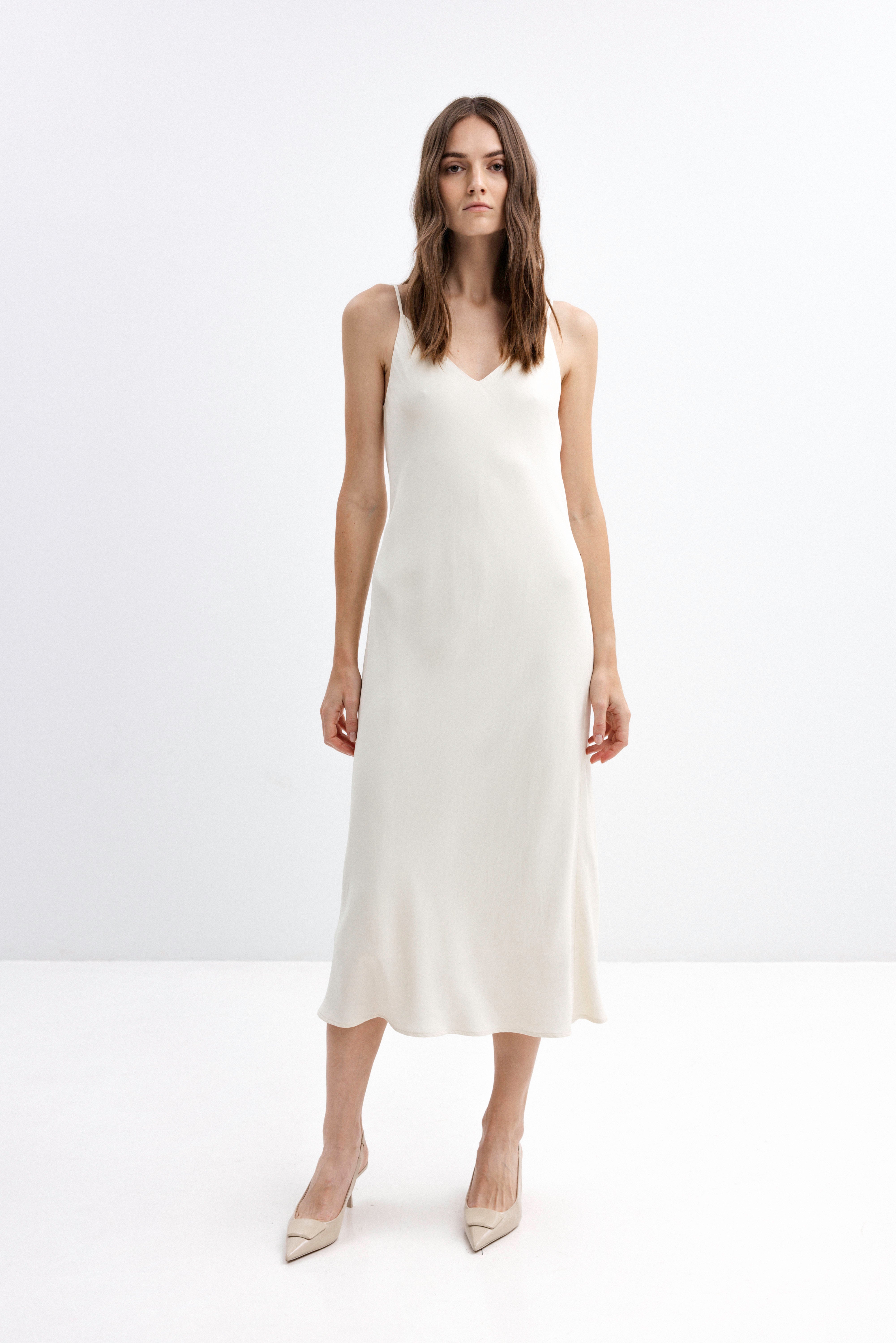 MILK-SHADE MIDI SLIP DRESS