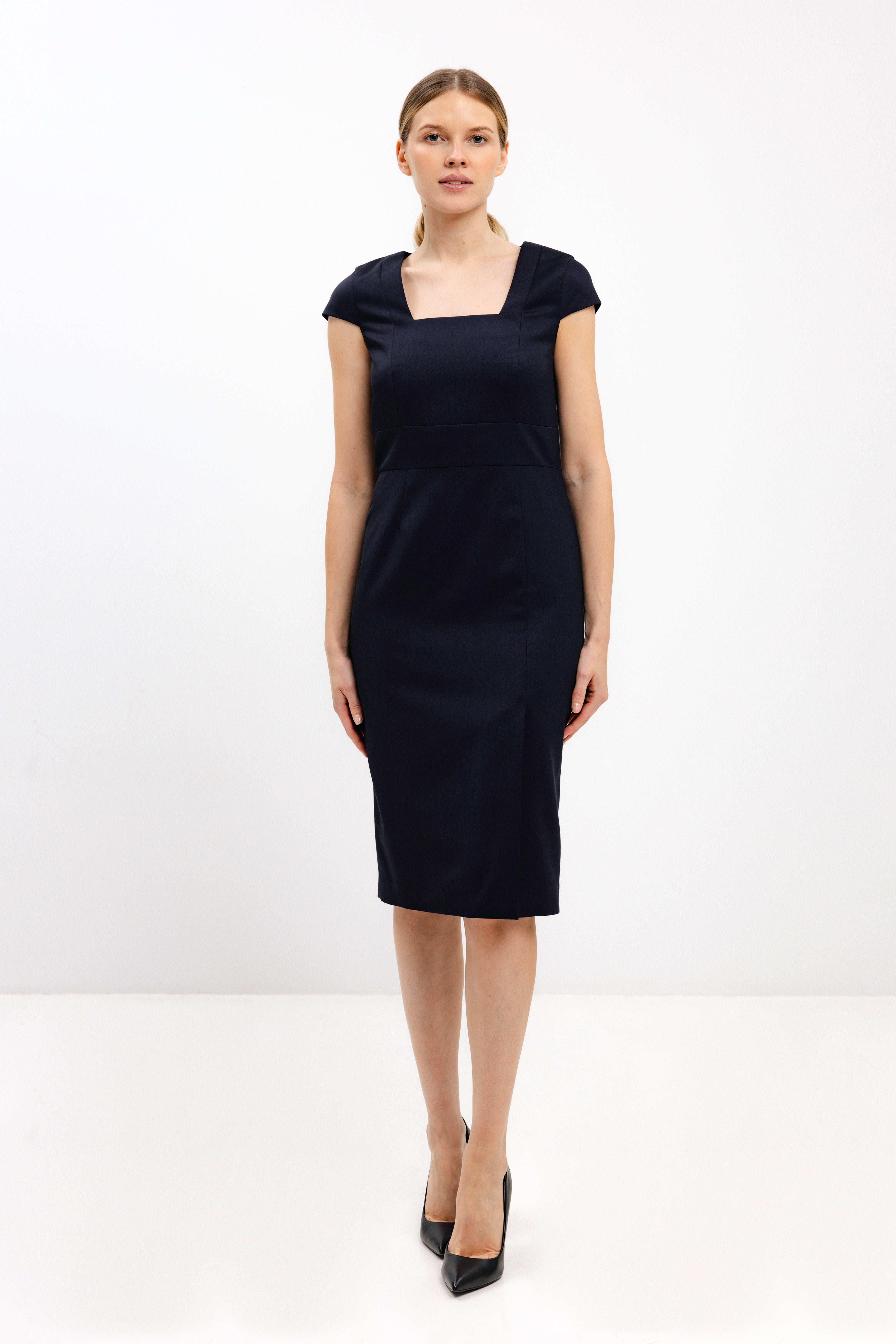 NAVY FITTED DRESS WITH SQUARE NECKLINE