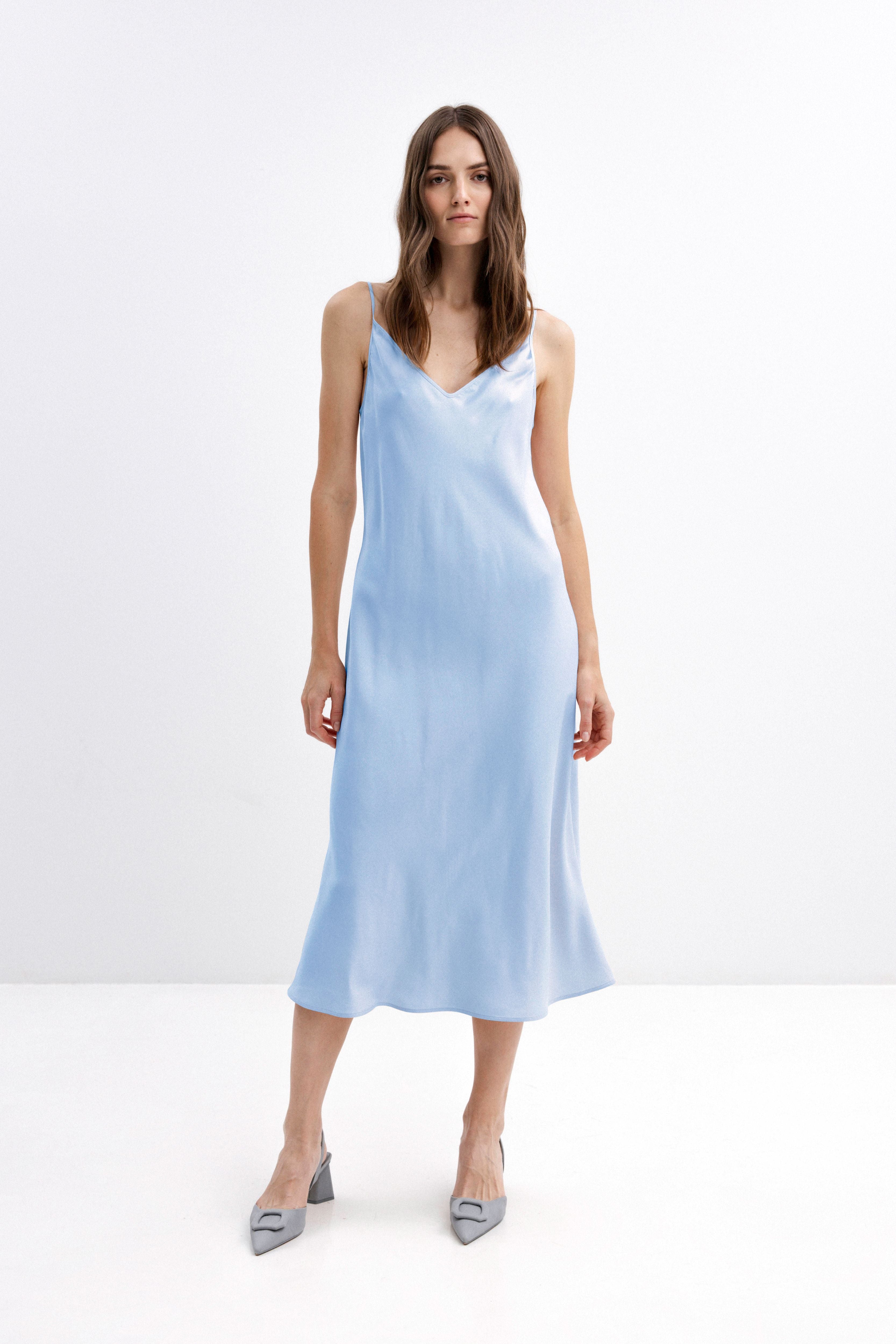 blue short sleeve lace dress Mia Cowl Neck Summer Slip Midi Dress in Pink And Blue Floral – Love main image 1