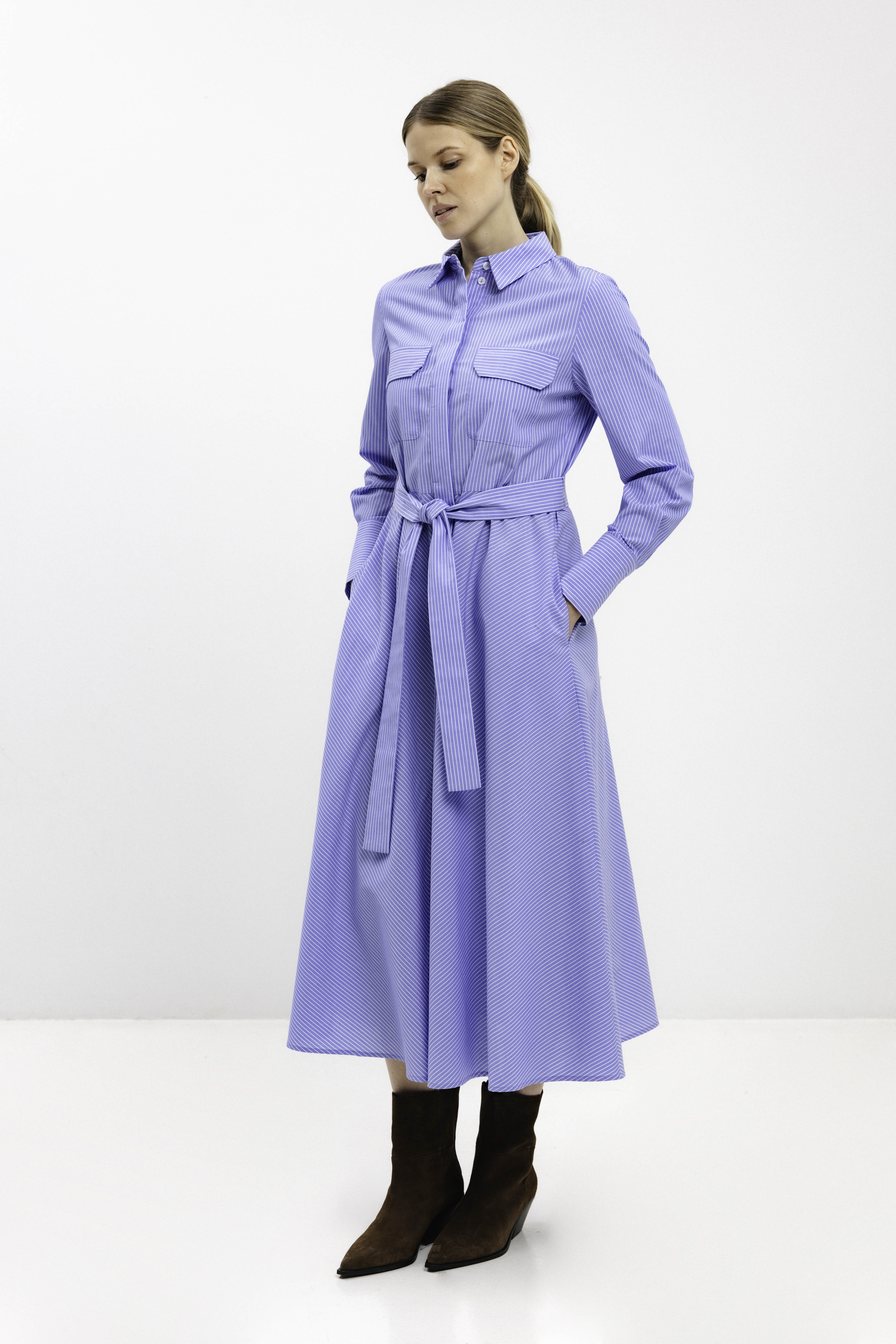 LIGHT BLUE STRIPED COTTON DRESS