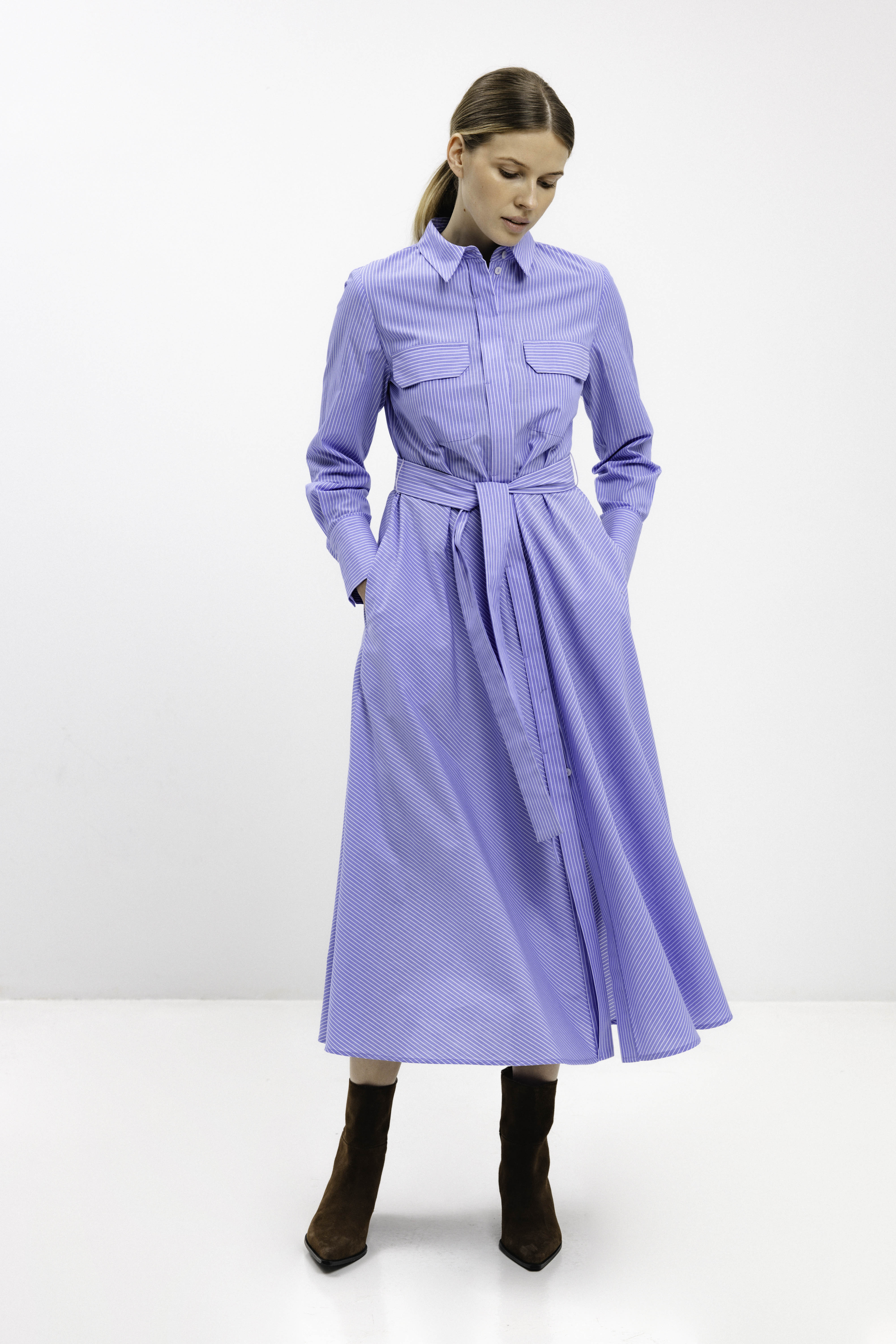 LIGHT BLUE STRIPED COTTON DRESS