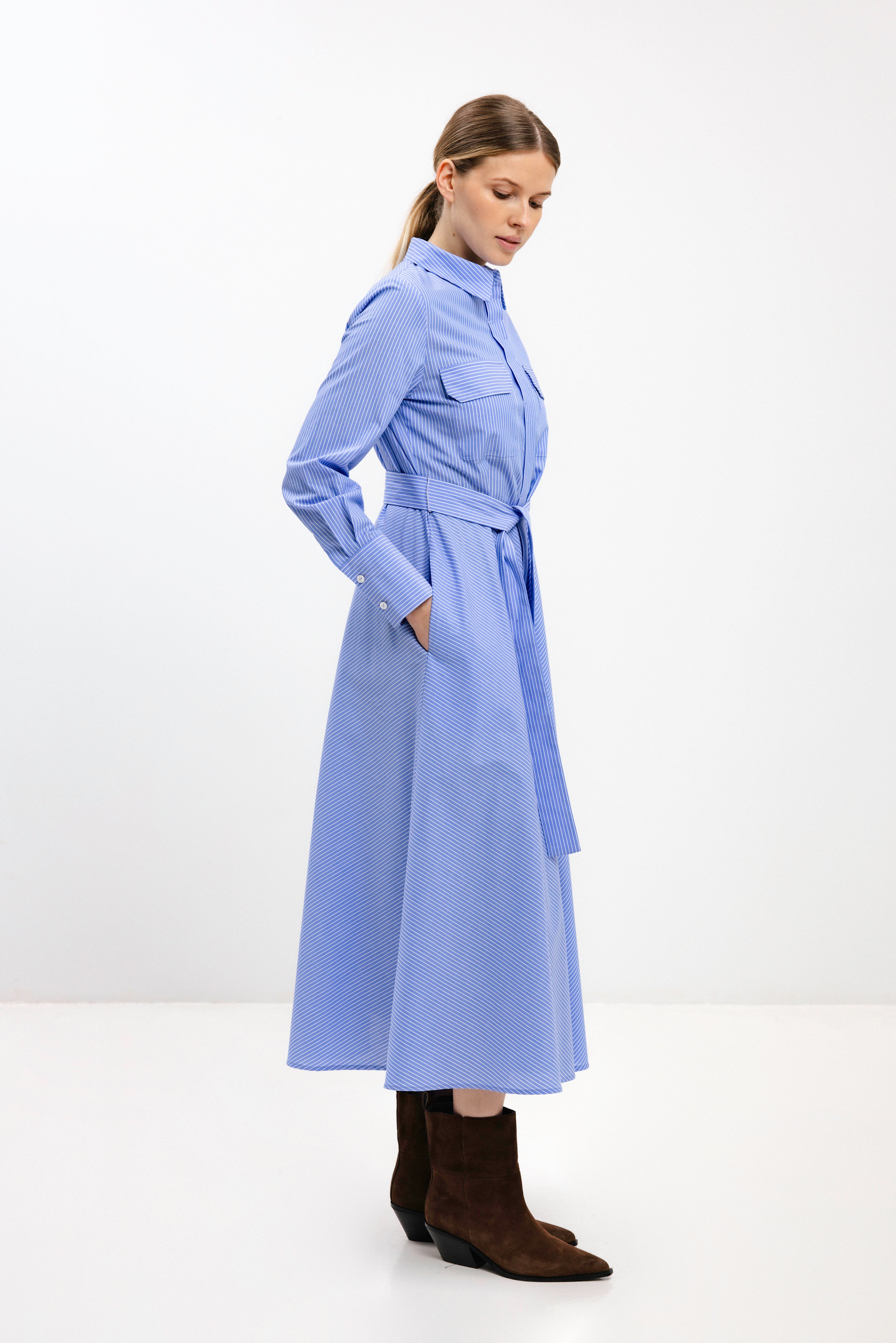 LIGHT BLUE STRIPED COTTON DRESS